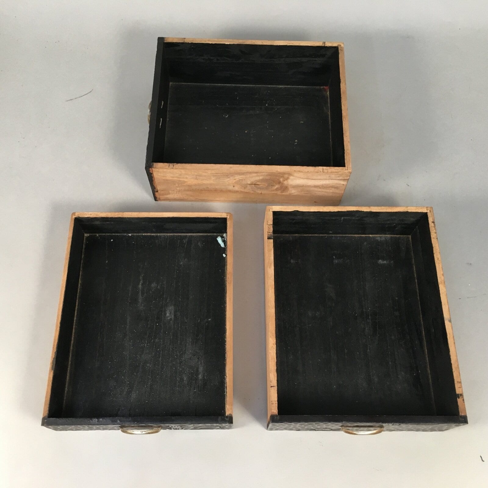 Japanese Wooden Lacquered Sewing Box Vtg Haribako Chest Tansu 3 Drawers T227