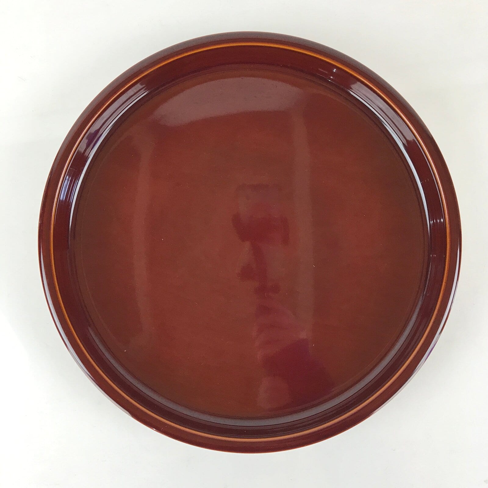 Japanese Wooden Lacquered Tray Obon Shunkei-Nuri Vtg Round Glossy Brown UR832