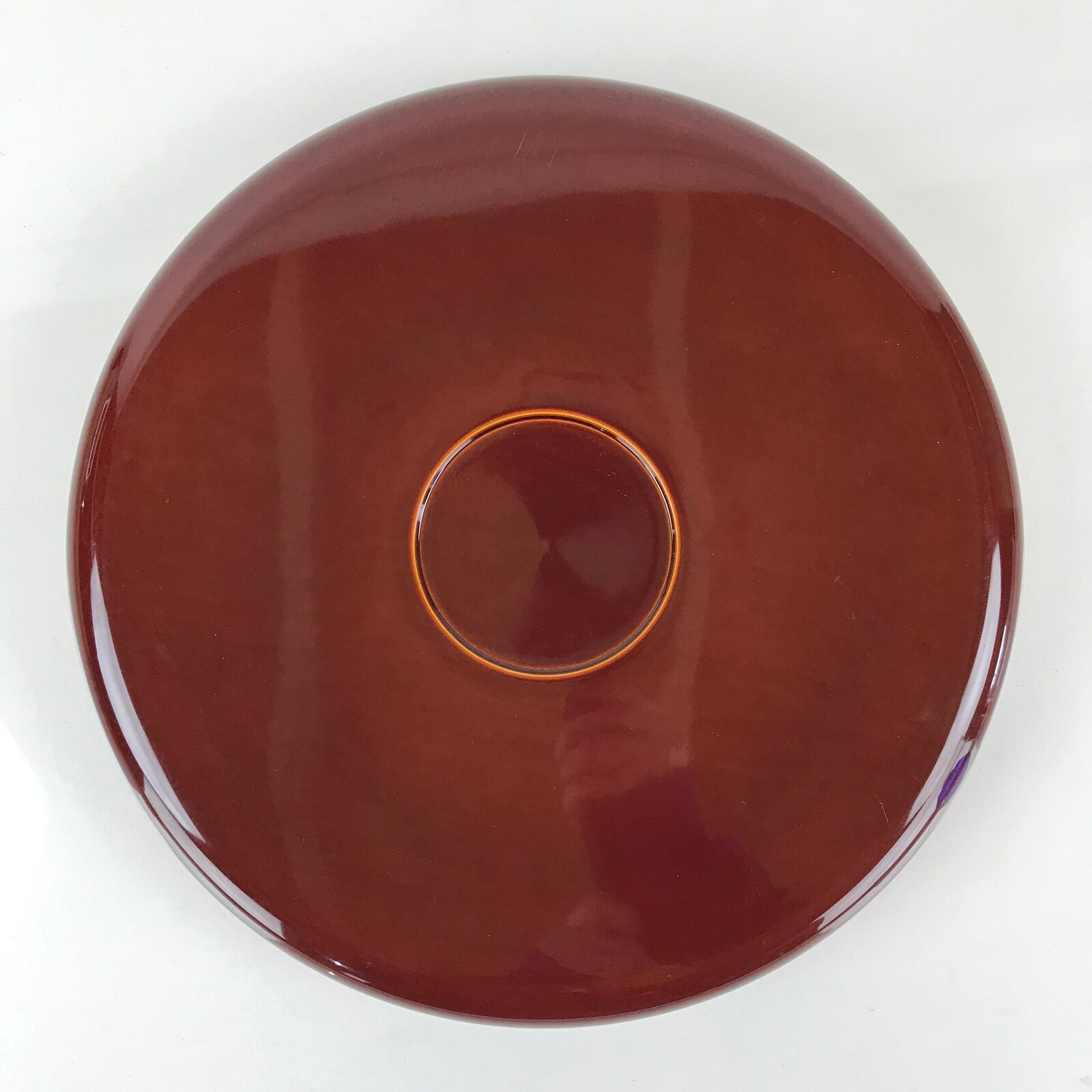 Japanese Wooden Lacquered Tray Obon Shunkei-Nuri Vtg Round Glossy Brown UR832