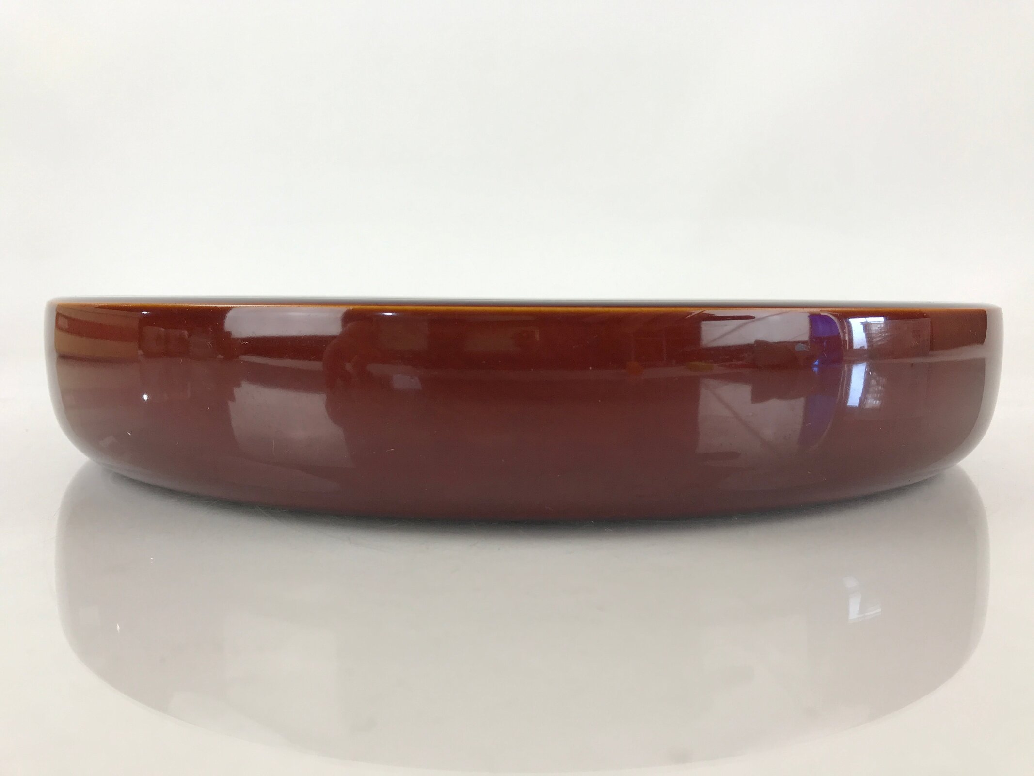 Japanese Wooden Lacquered Tray Obon Shunkei-Nuri Vtg Round Glossy Brown UR832