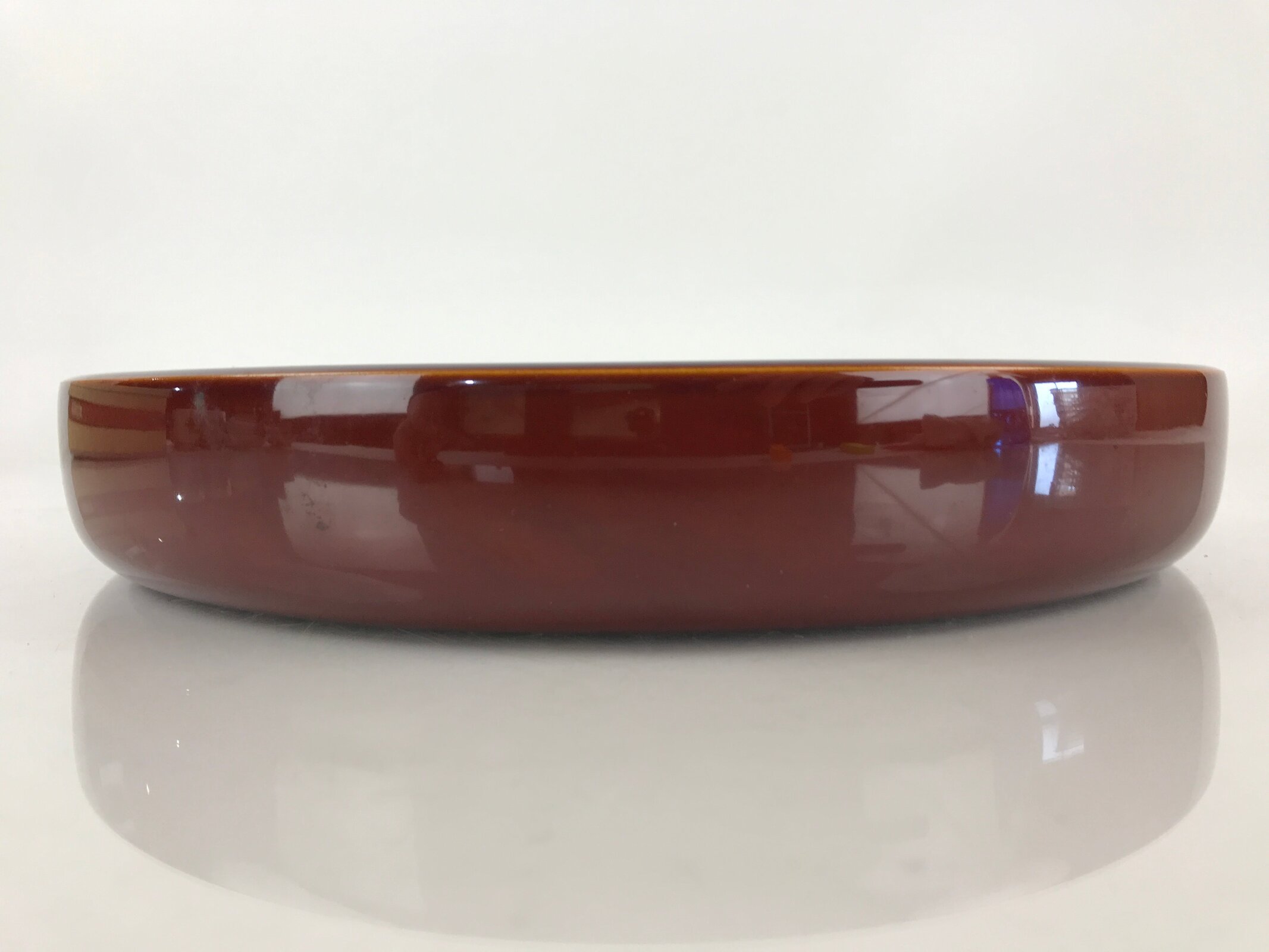 Japanese Wooden Lacquered Tray Obon Shunkei-Nuri Vtg Round Glossy Brown UR832