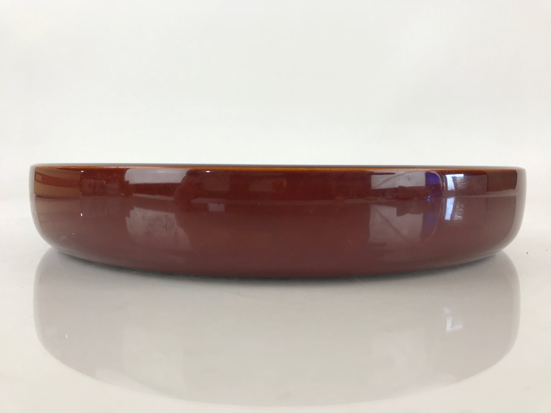 Japanese Wooden Lacquered Tray Obon Shunkei-Nuri Vtg Round Glossy Brown UR832