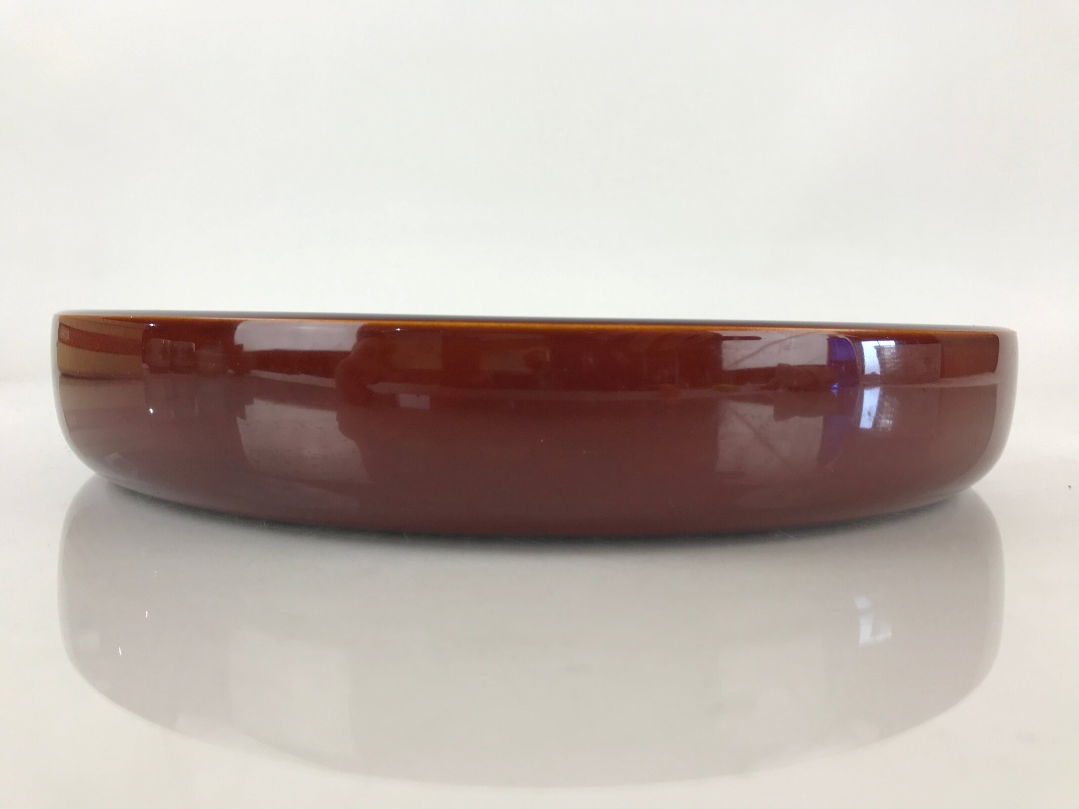 Japanese Wooden Lacquered Tray Obon Shunkei-Nuri Vtg Round Glossy Brown UR832