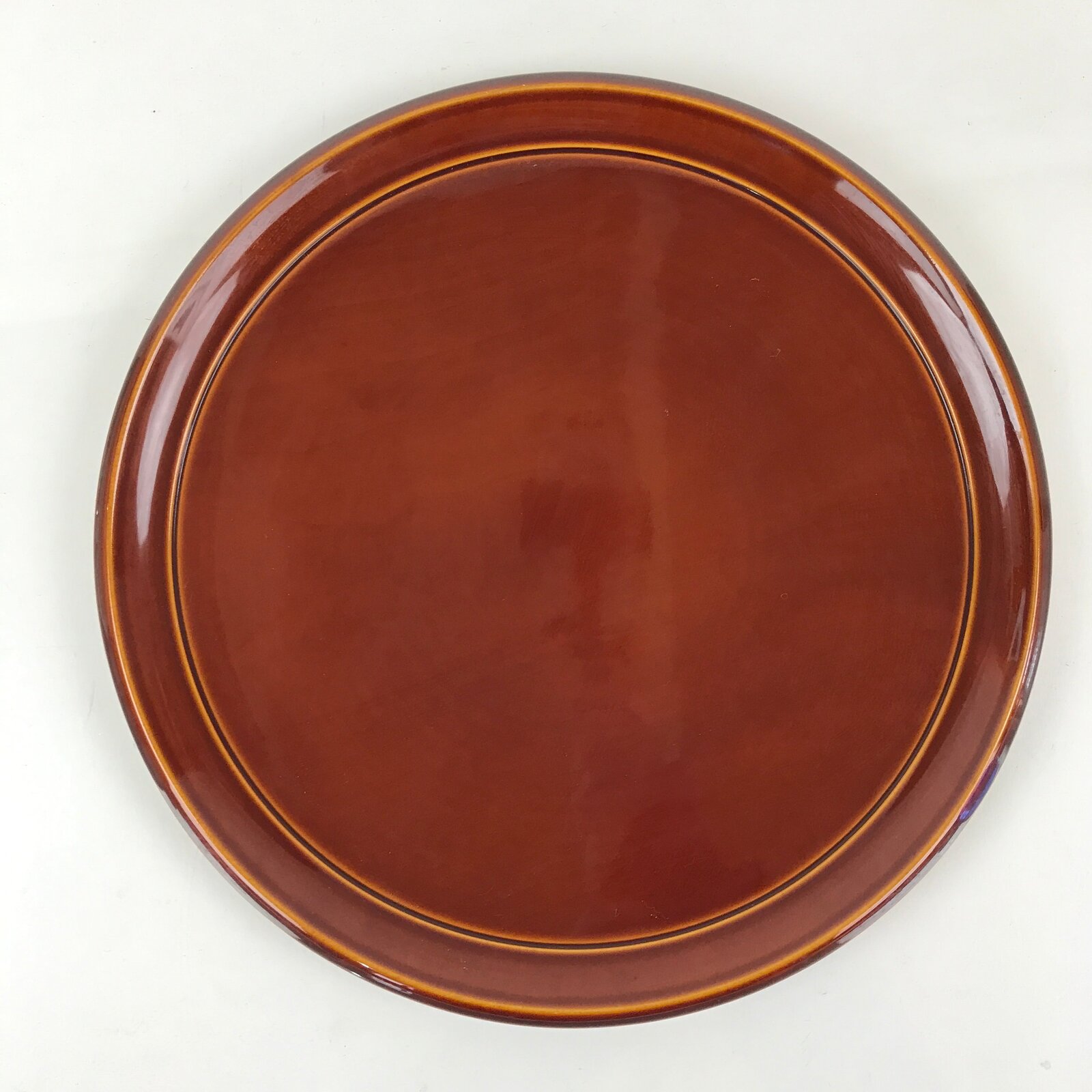 Japanese Wooden Lacquered Tray Obon Shunkei-Nuri Vtg Round Glossy Brown UR833