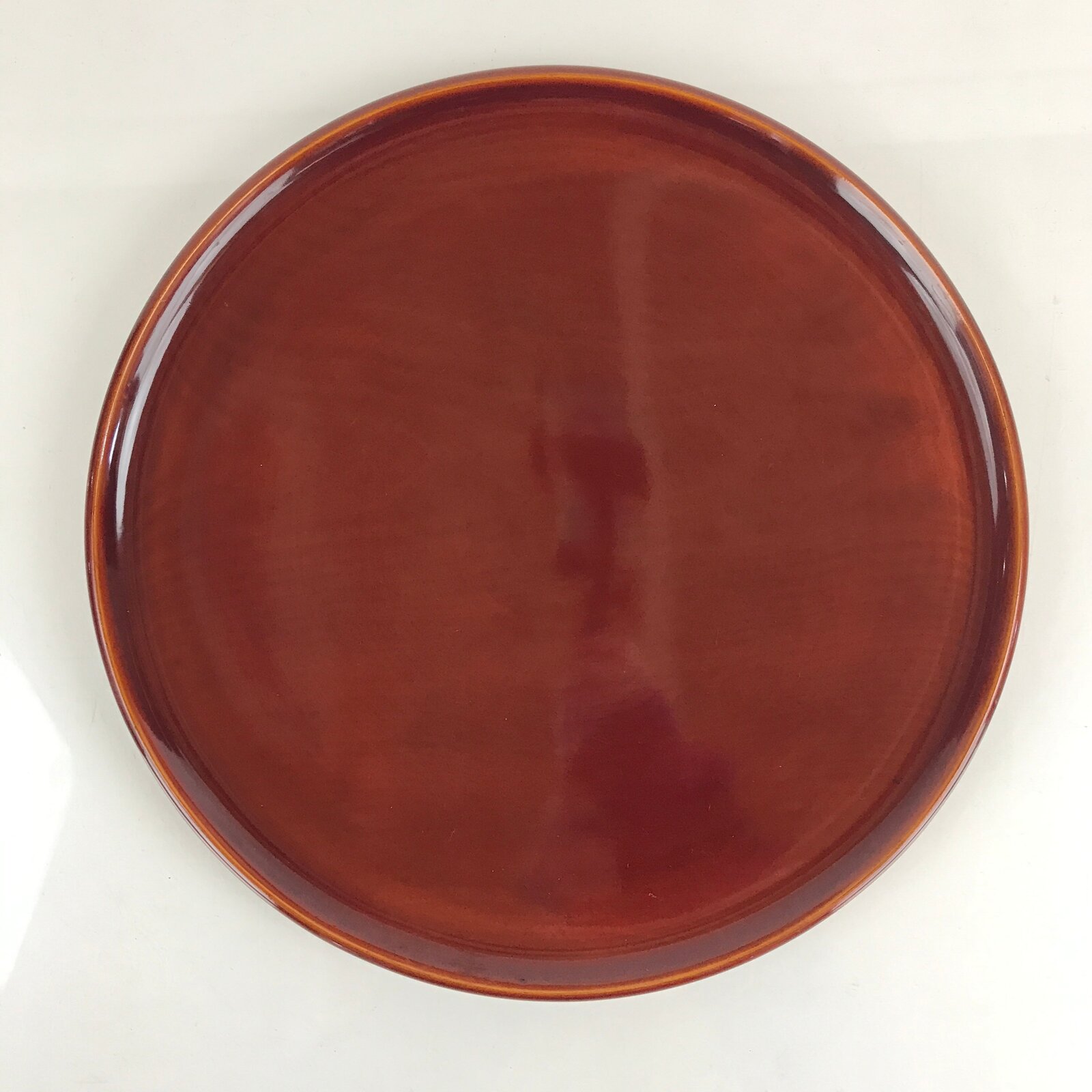 Japanese Wooden Lacquered Tray Obon Shunkei-Nuri Vtg Round Glossy Brown UR843