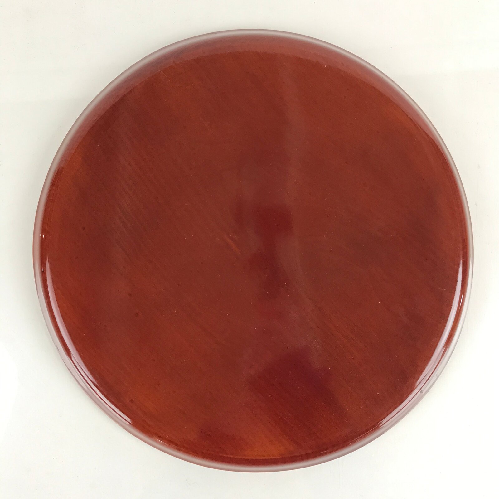 Japanese Wooden Lacquered Tray Obon Shunkei-Nuri Vtg Round Glossy Brown UR843