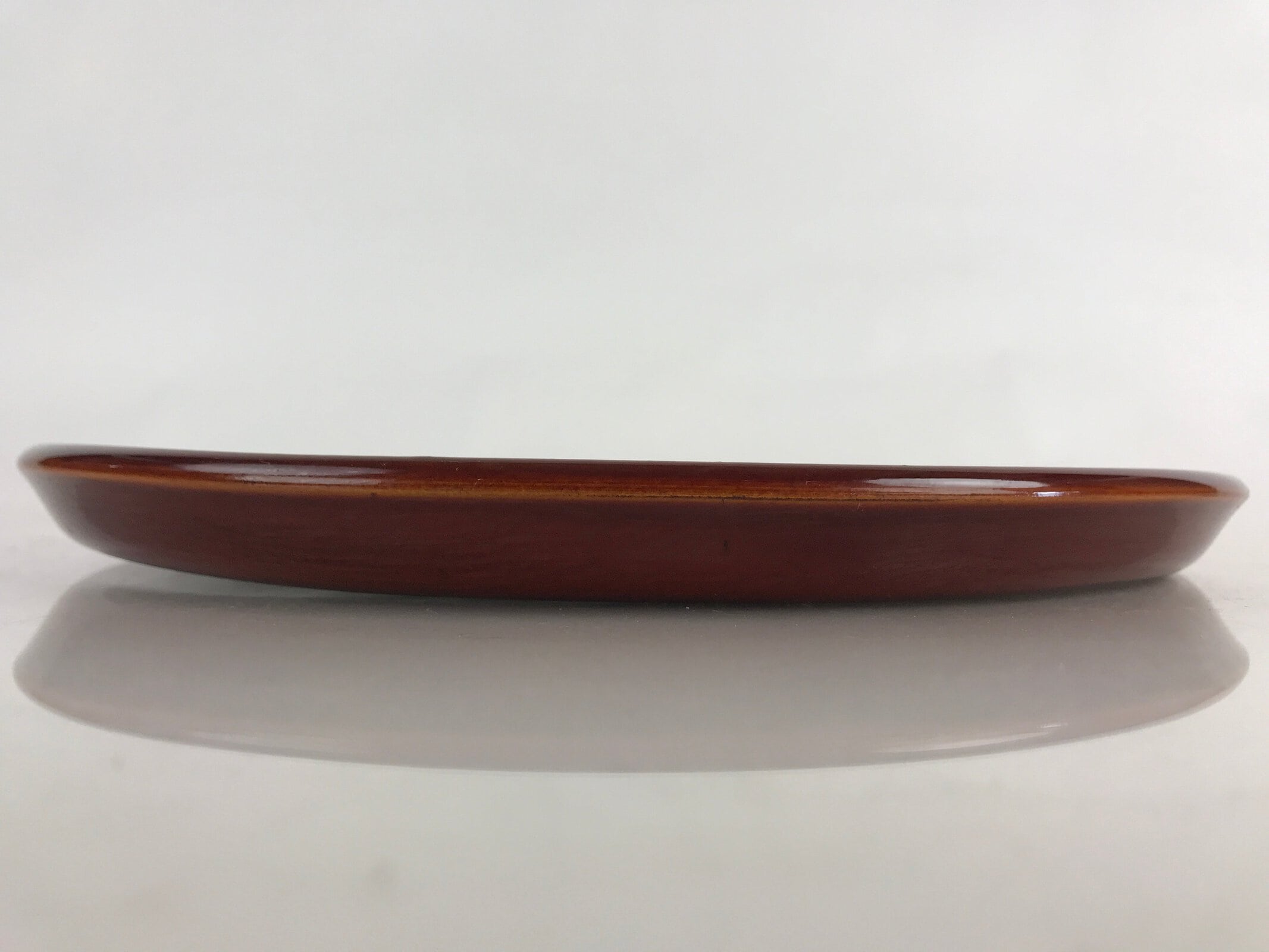 Japanese Wooden Lacquered Tray Obon Shunkei-Nuri Vtg Round Glossy Brown UR843