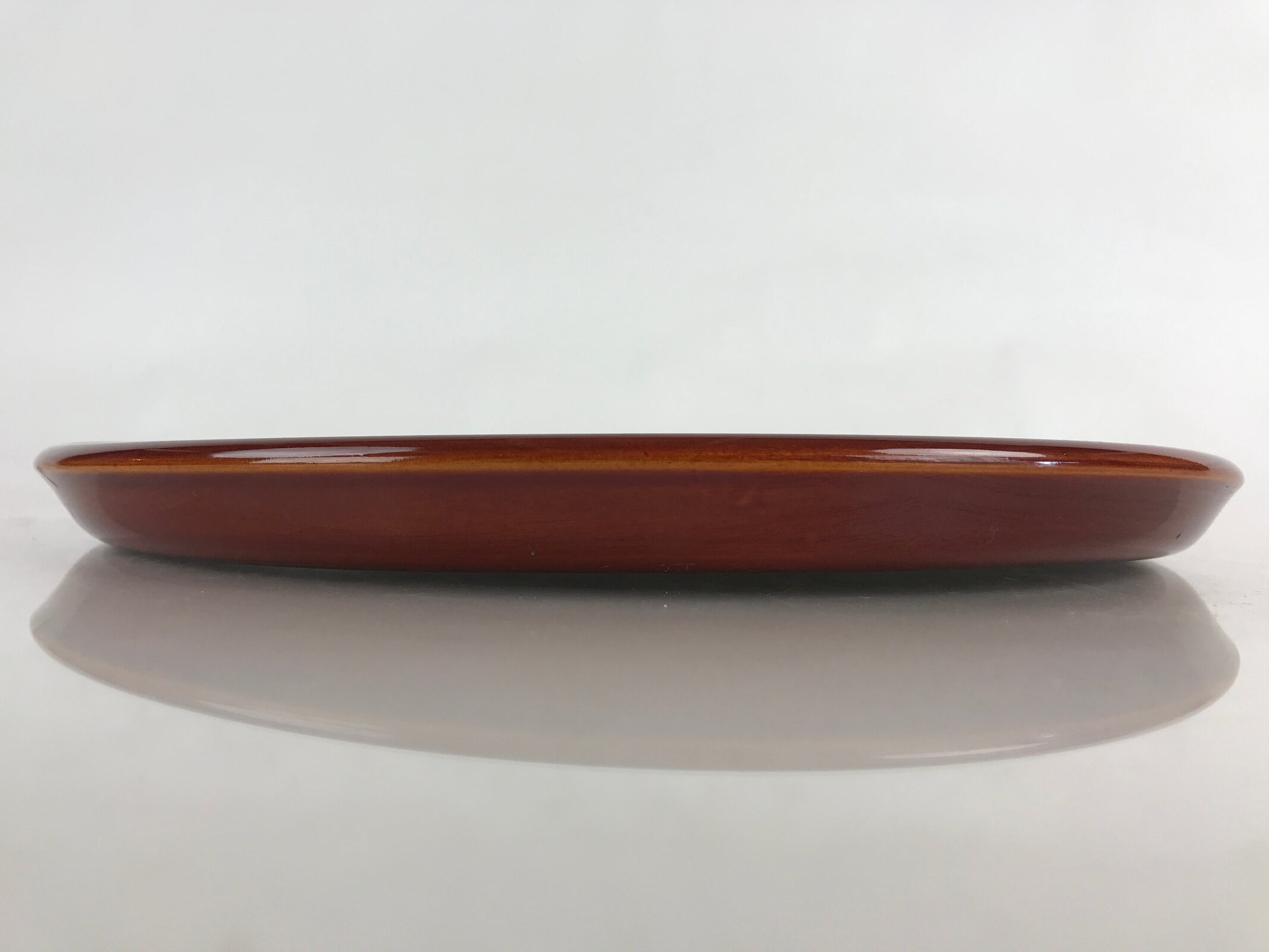 Japanese Wooden Lacquered Tray Obon Shunkei-Nuri Vtg Round Glossy Brown UR843
