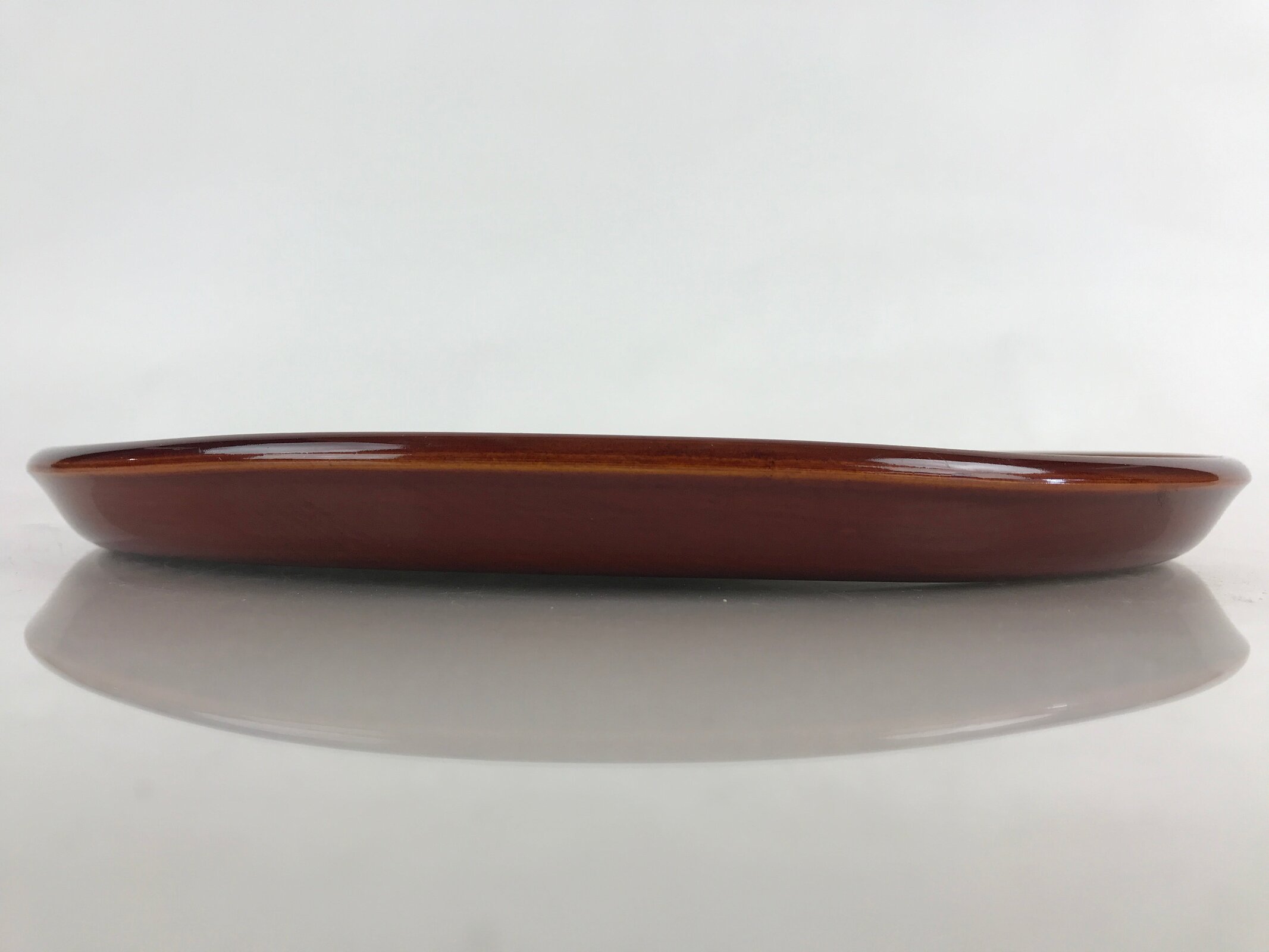 Japanese Wooden Lacquered Tray Obon Shunkei-Nuri Vtg Round Glossy Brown UR843