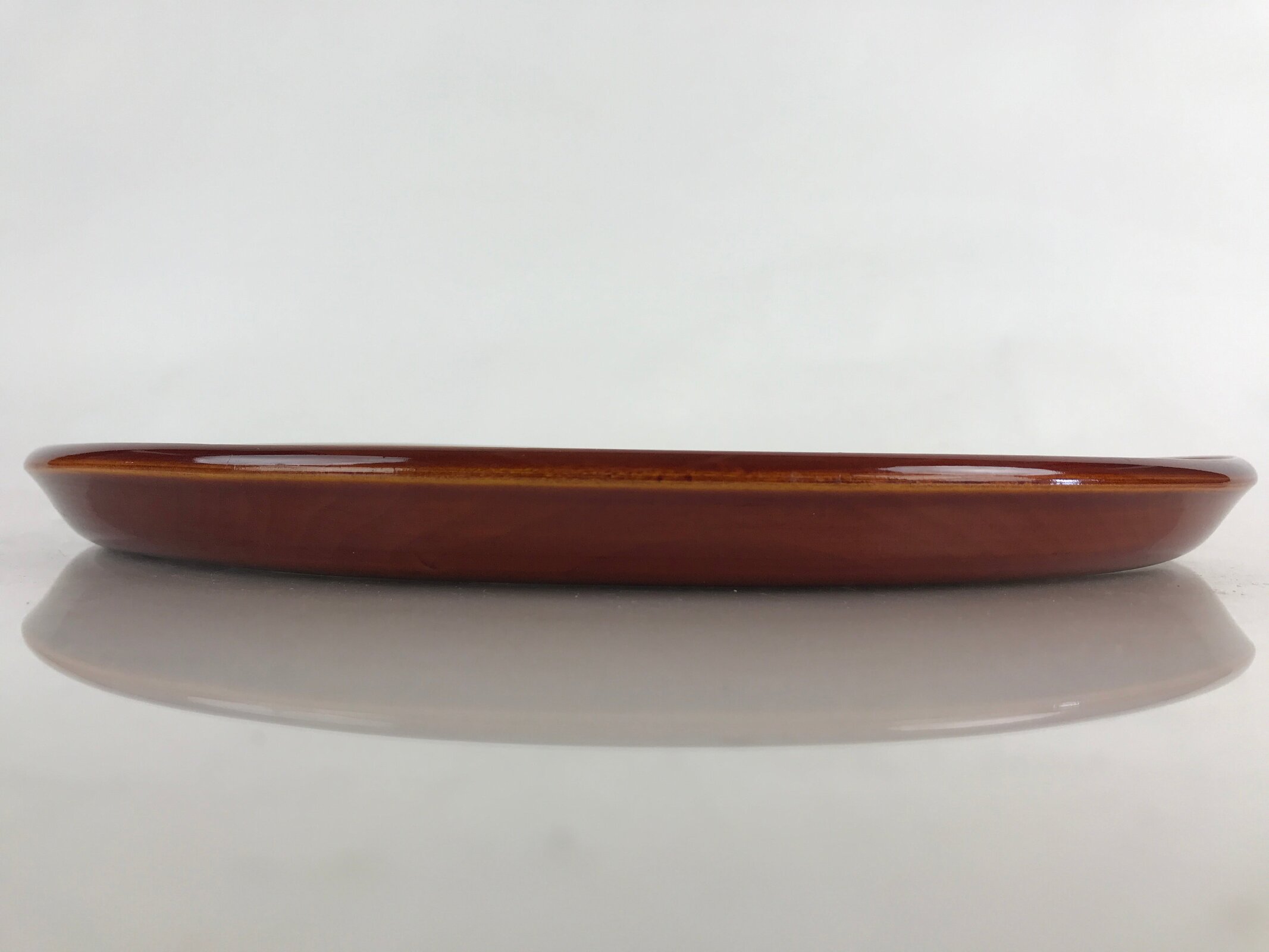 Japanese Wooden Lacquered Tray Obon Shunkei-Nuri Vtg Round Glossy Brown UR843
