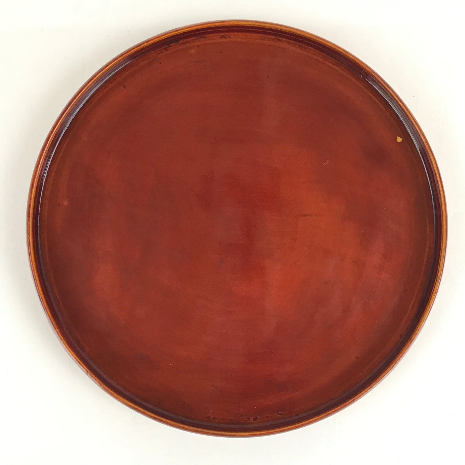 Japanese Wooden Lacquered Tray Obon Shunkei-Nuri Vtg Small Round Brown UR844