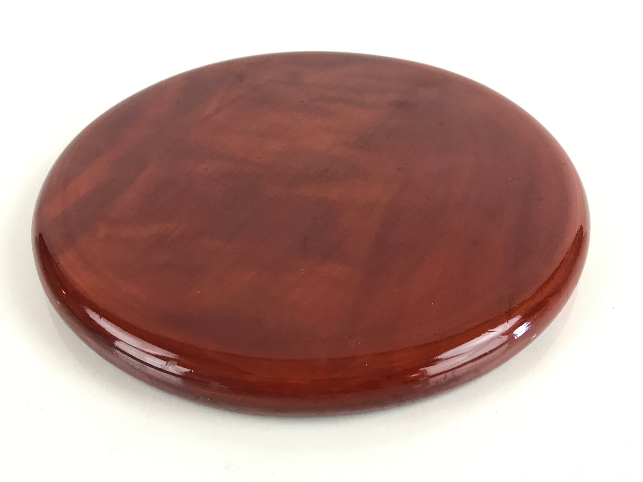 Japanese Wooden Lacquered Tray Obon Shunkei-Nuri Vtg Small Round Brown UR844