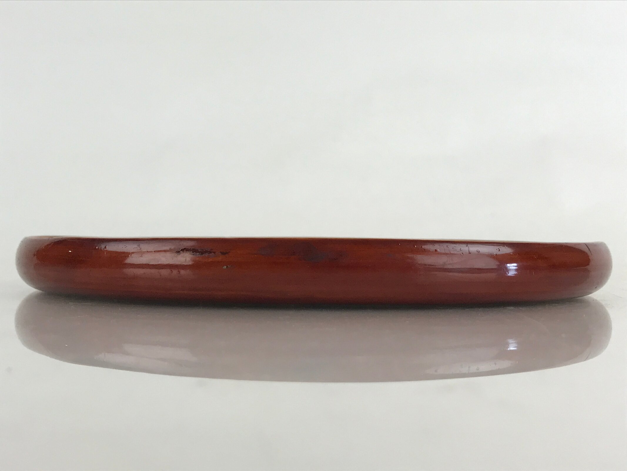 Japanese Wooden Lacquered Tray Obon Shunkei-Nuri Vtg Small Round Brown UR844