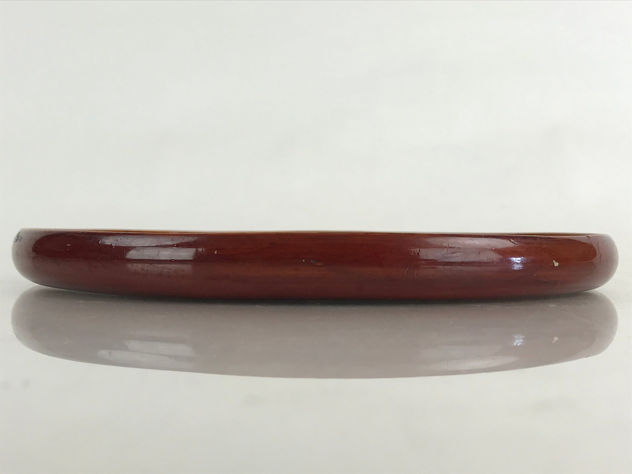 Japanese Wooden Lacquered Tray Obon Shunkei-Nuri Vtg Small Round Brown UR844