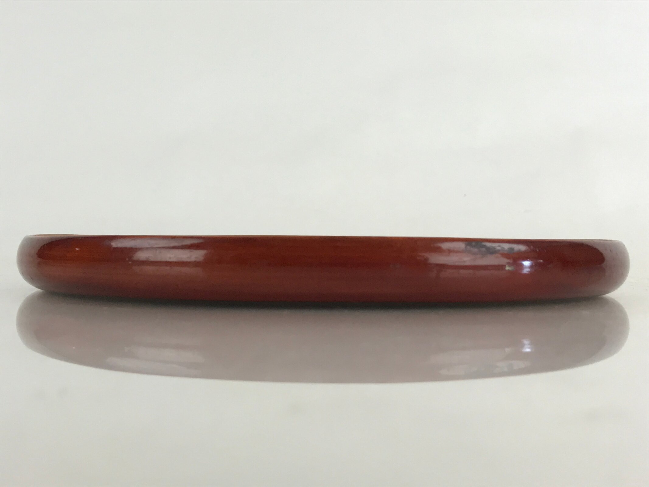Japanese Wooden Lacquered Tray Obon Shunkei-Nuri Vtg Small Round Brown UR844