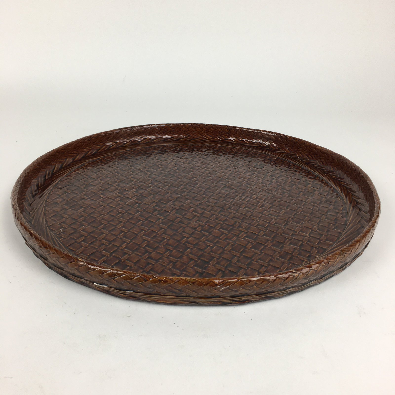 Japanese Wooden Lacquered Tray Obon Vtg Brown Ajirobon Round UR634