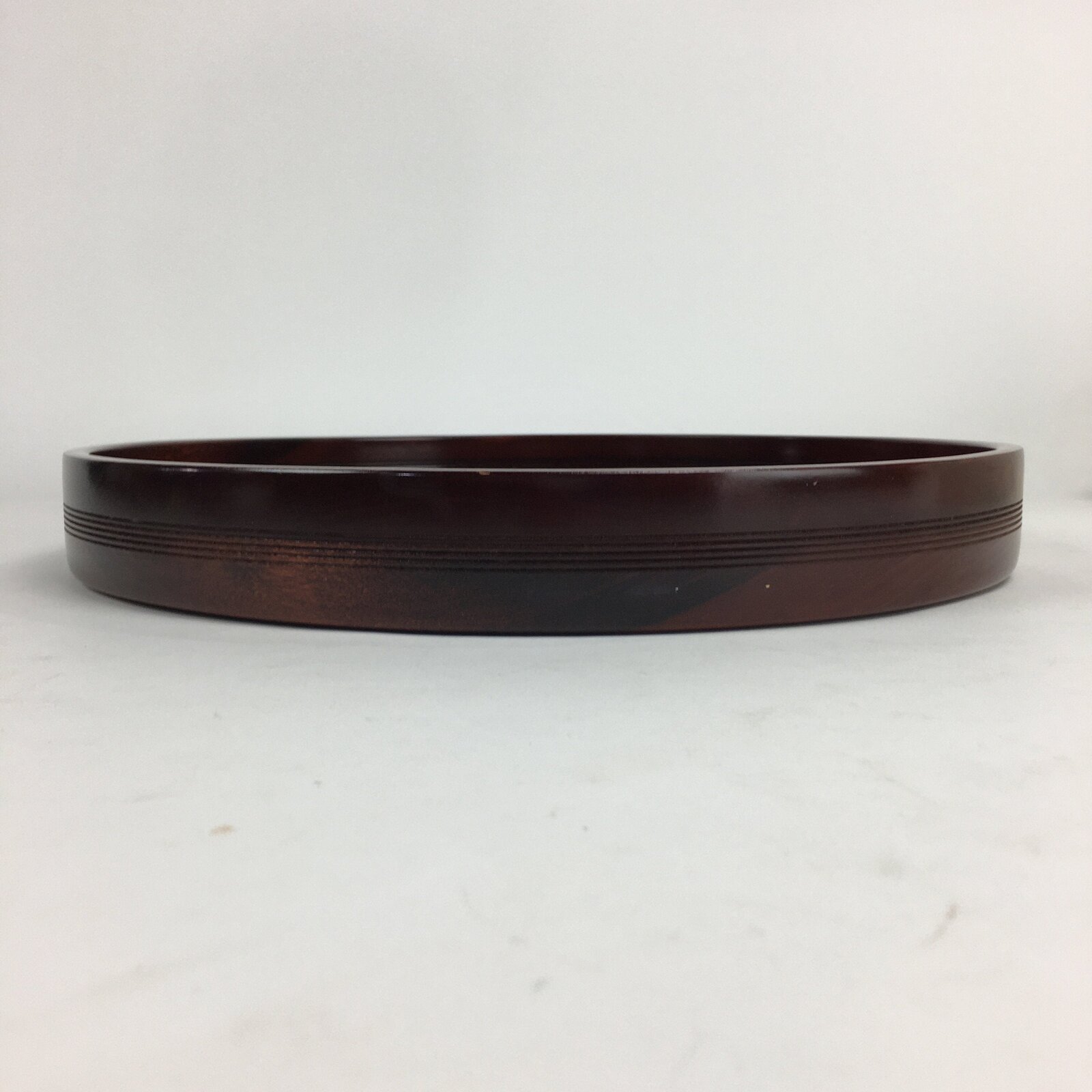 Japanese Wooden Lacquered Tray Obon Vtg Nurimono Brown Round Shape UR532