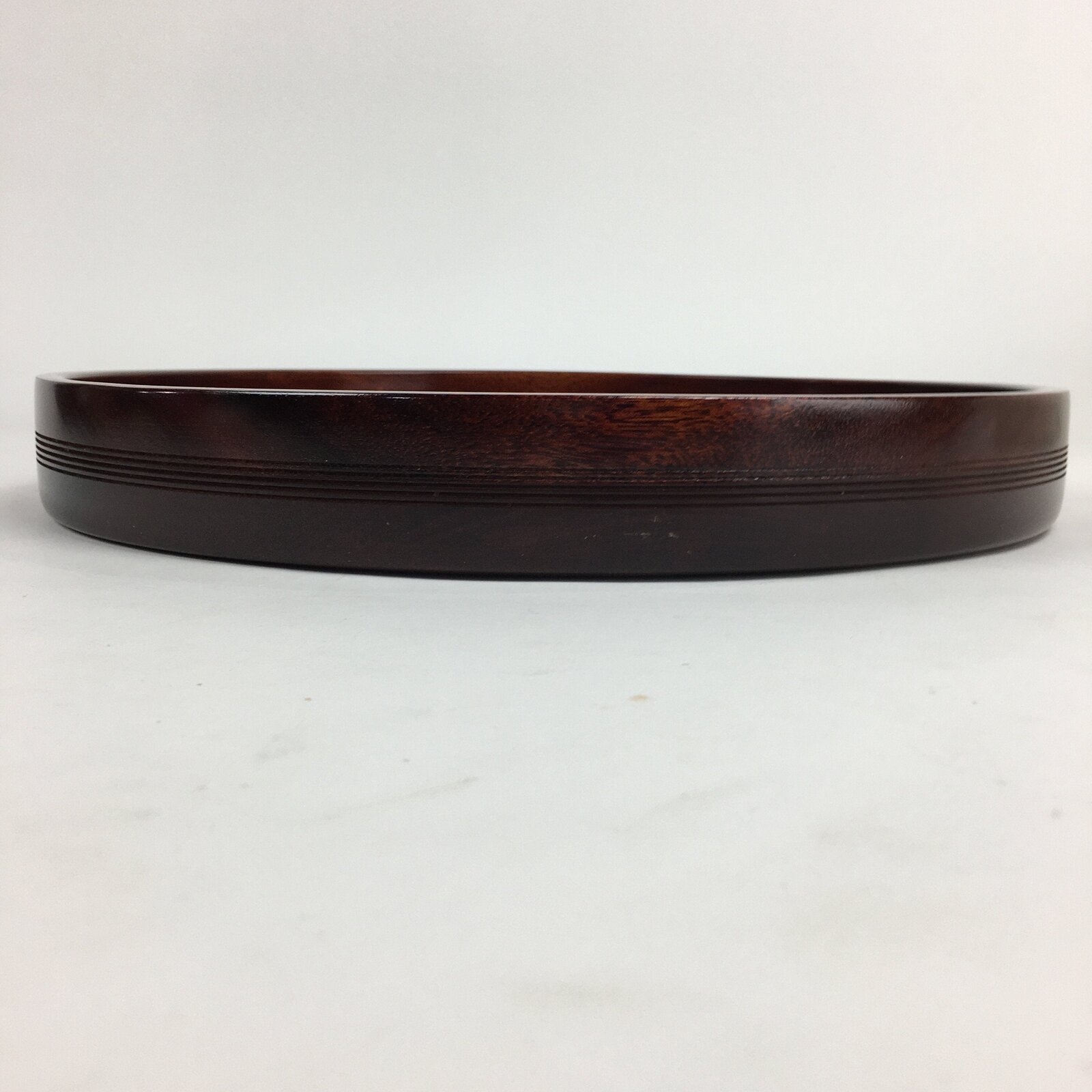 Japanese Wooden Lacquered Tray Obon Vtg Nurimono Brown Round Shape UR532