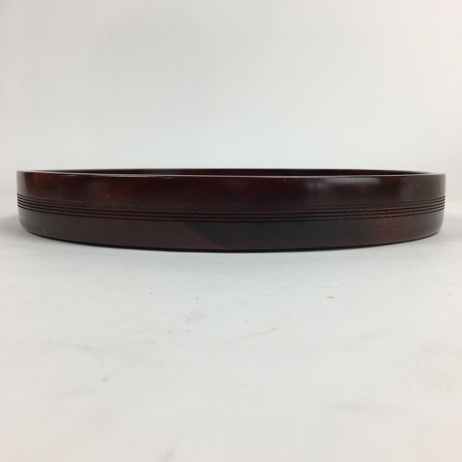 Japanese Wooden Lacquered Tray Obon Vtg Nurimono Brown Round Shape UR532