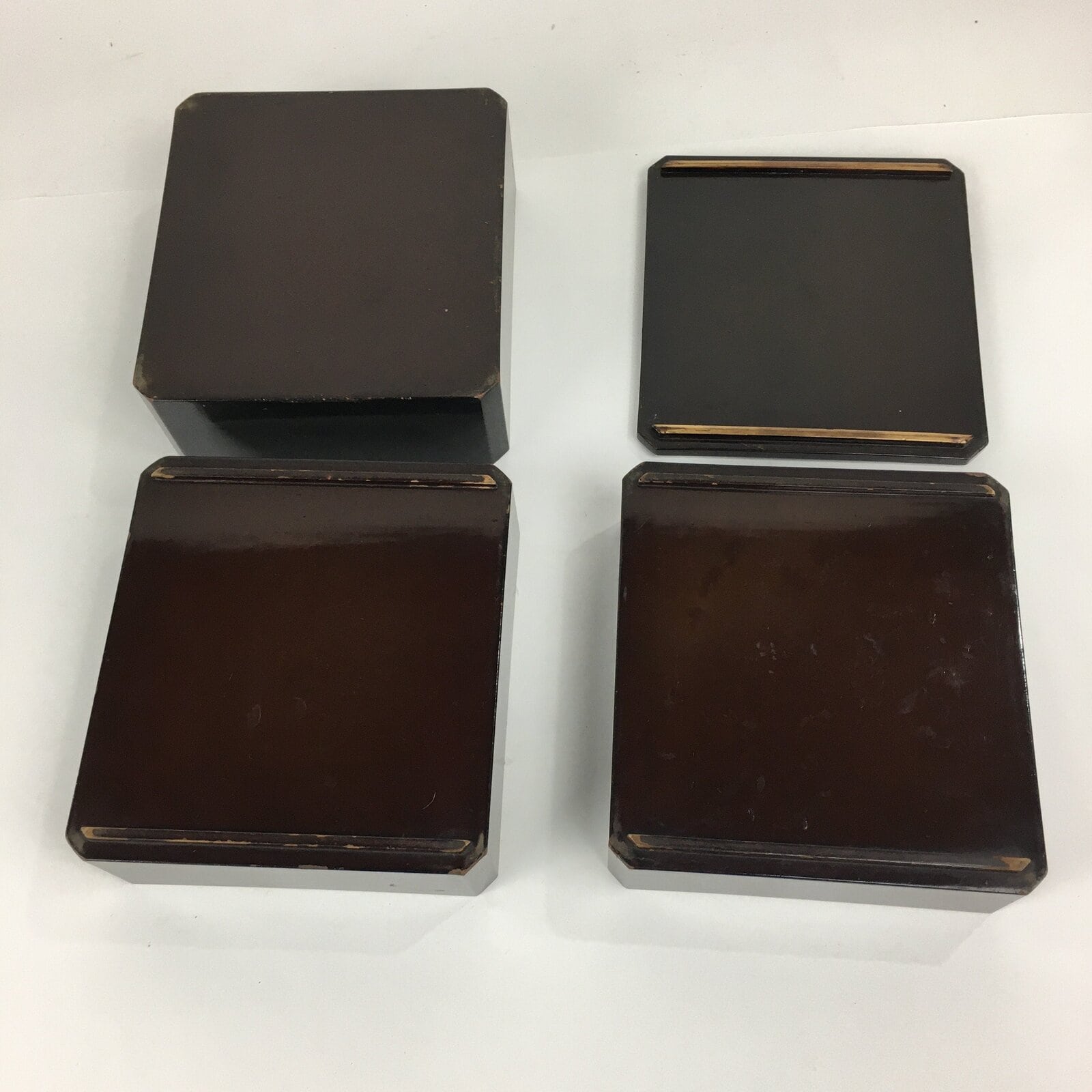 Japanese Wooden Lacquer ware Bento Box Vtg Jubako 3 Tier Black Gold JB71