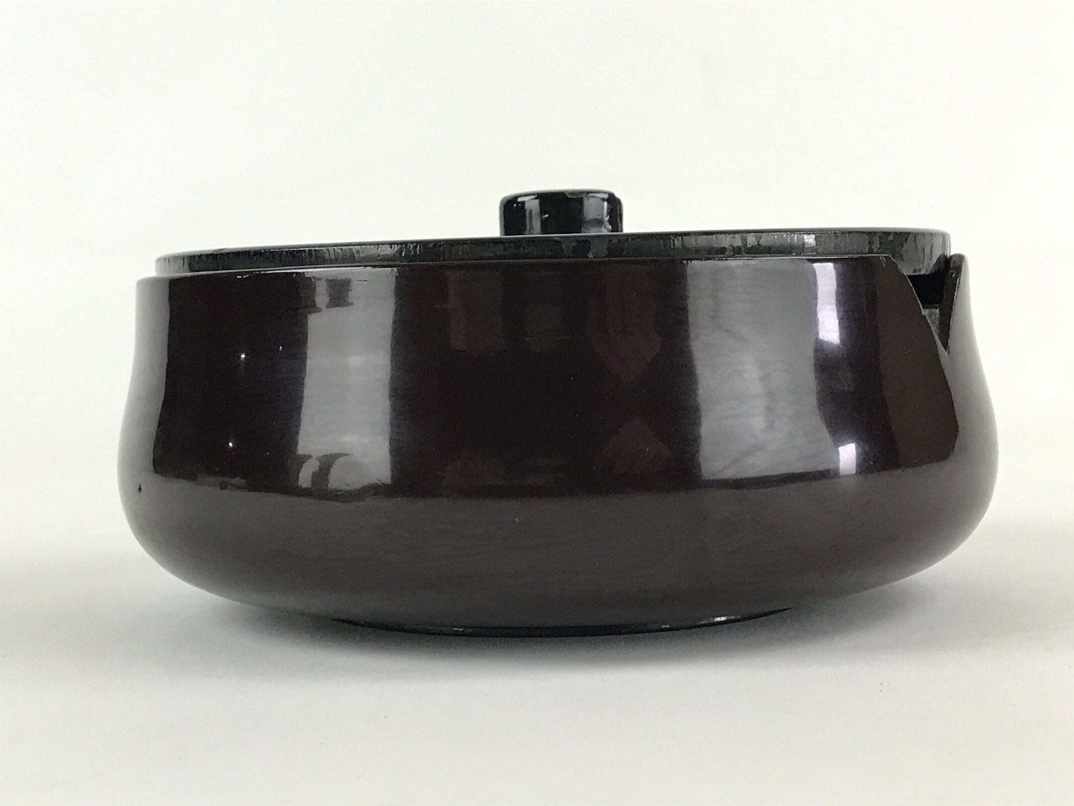 Japanese Wooden Lacquerware Lidded Bowl Rice Container Vtg Black Urushi L15