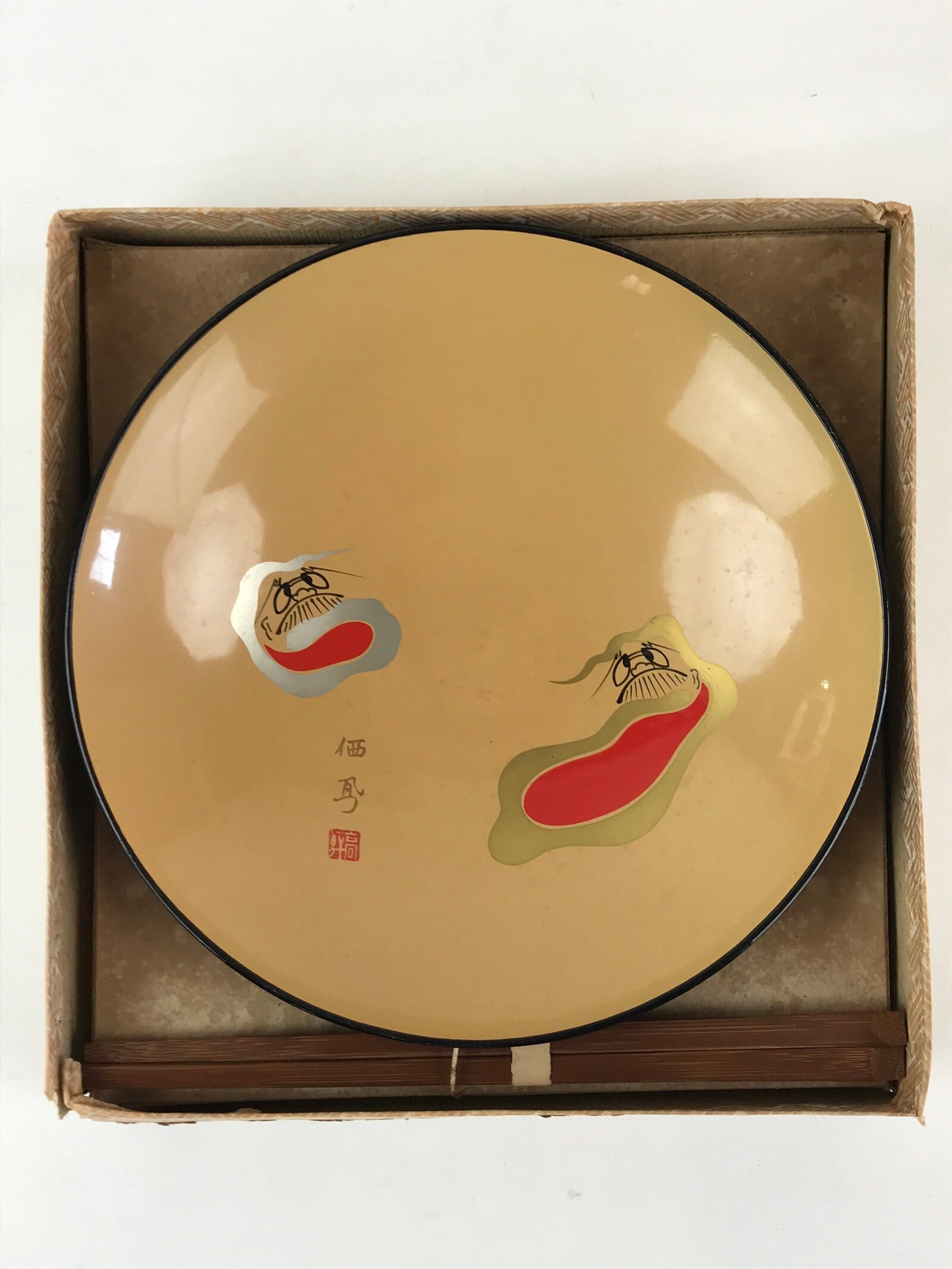 Japanese Wooden Lacquerware Snack Bowl Kashiki Chopsticks Vtg Tea Ceremony PX670