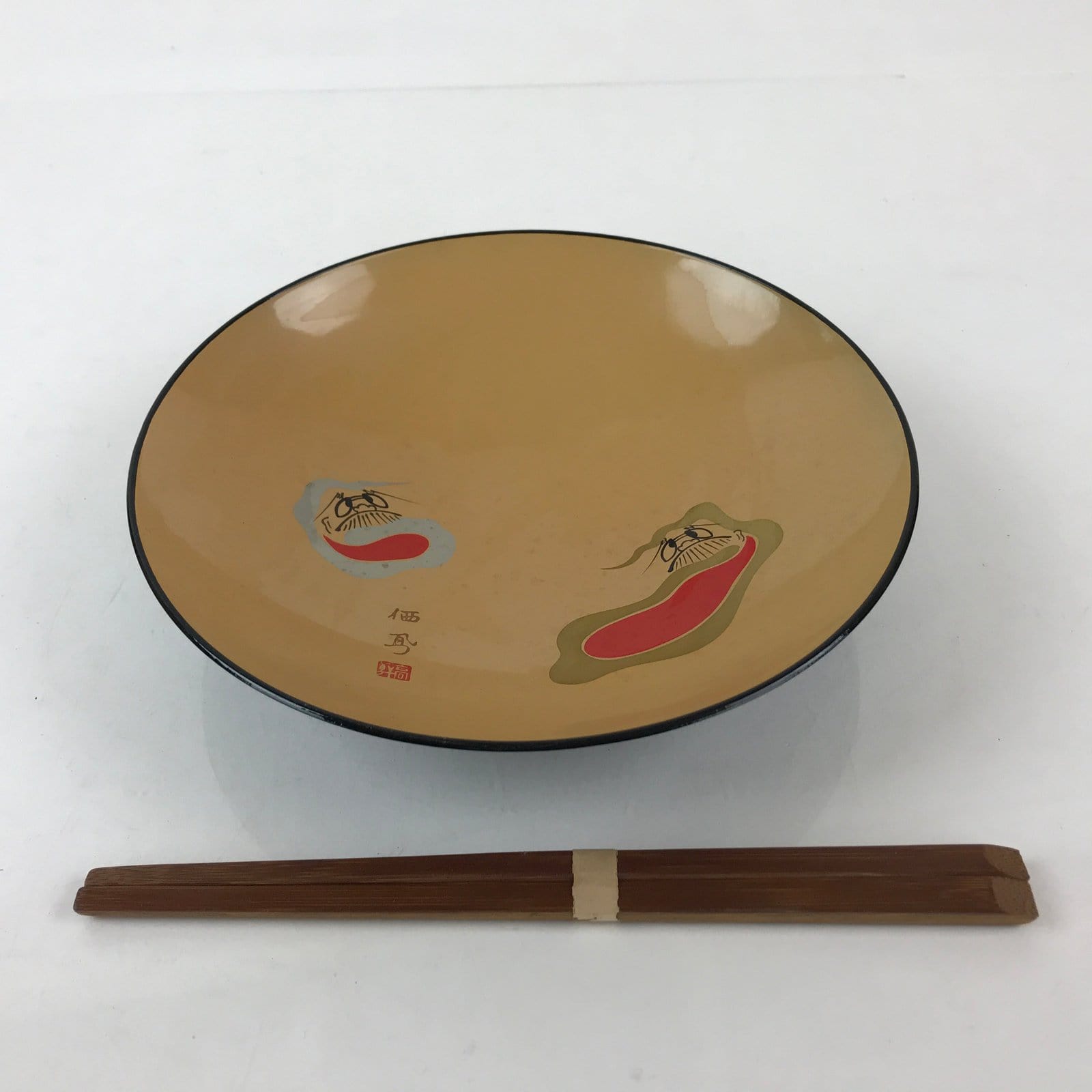 Japanese Wooden Lacquerware Snack Bowl Kashiki Chopsticks Vtg Tea Ceremony PX670