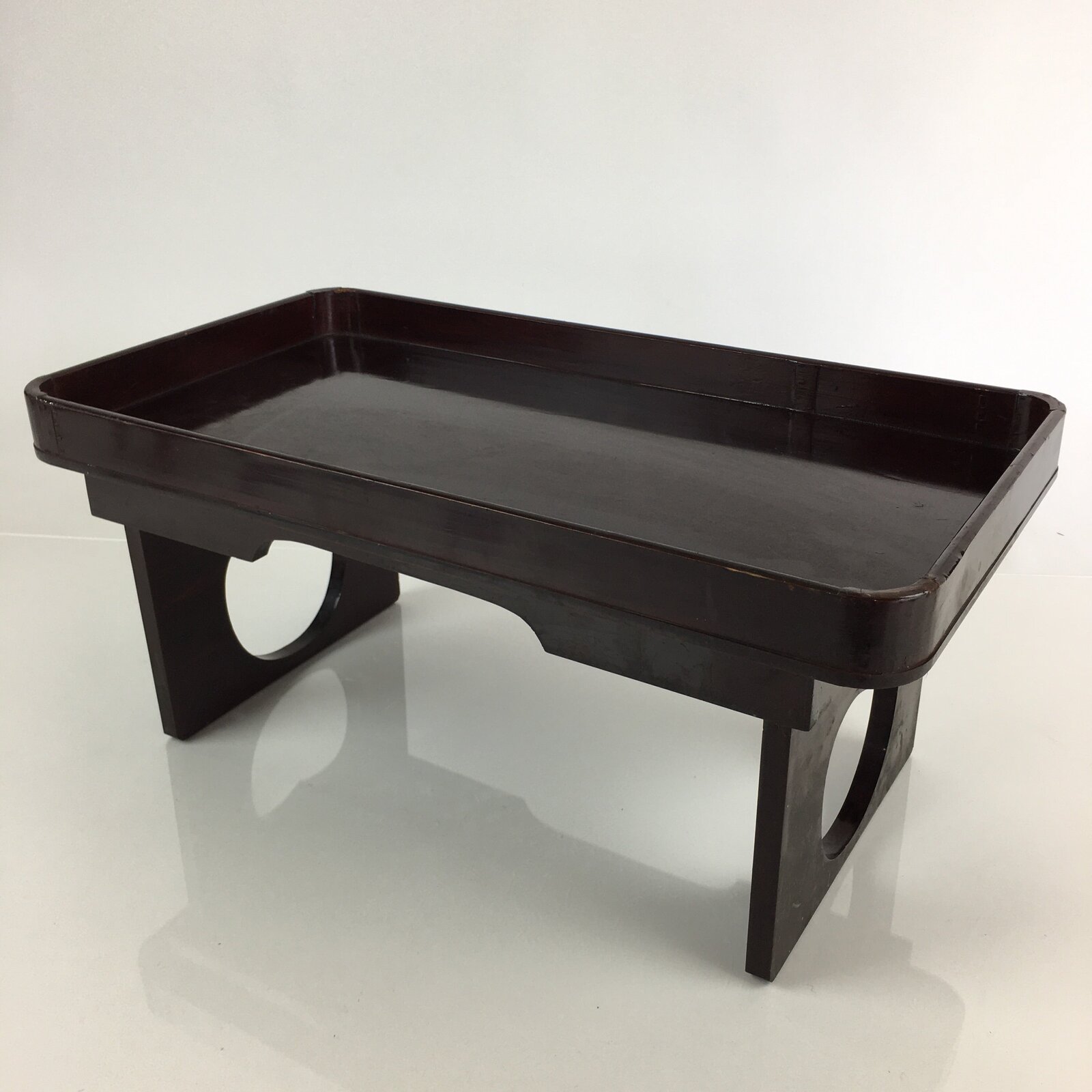 Japanese Wooden Legged Tray Folding Table Vtg Ozen Lacquered Black UR798