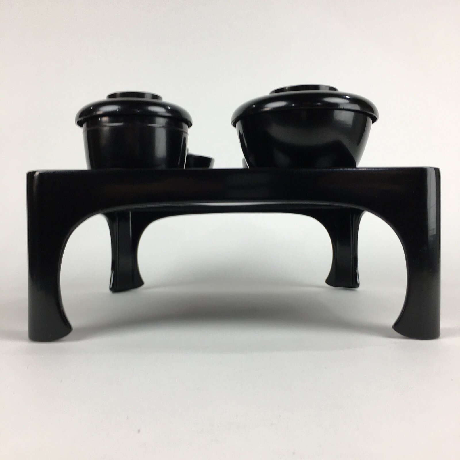 Japanese Wooden Legged Tray Lacquered Table Lidded Bowls Set Vtg Ozen UR720