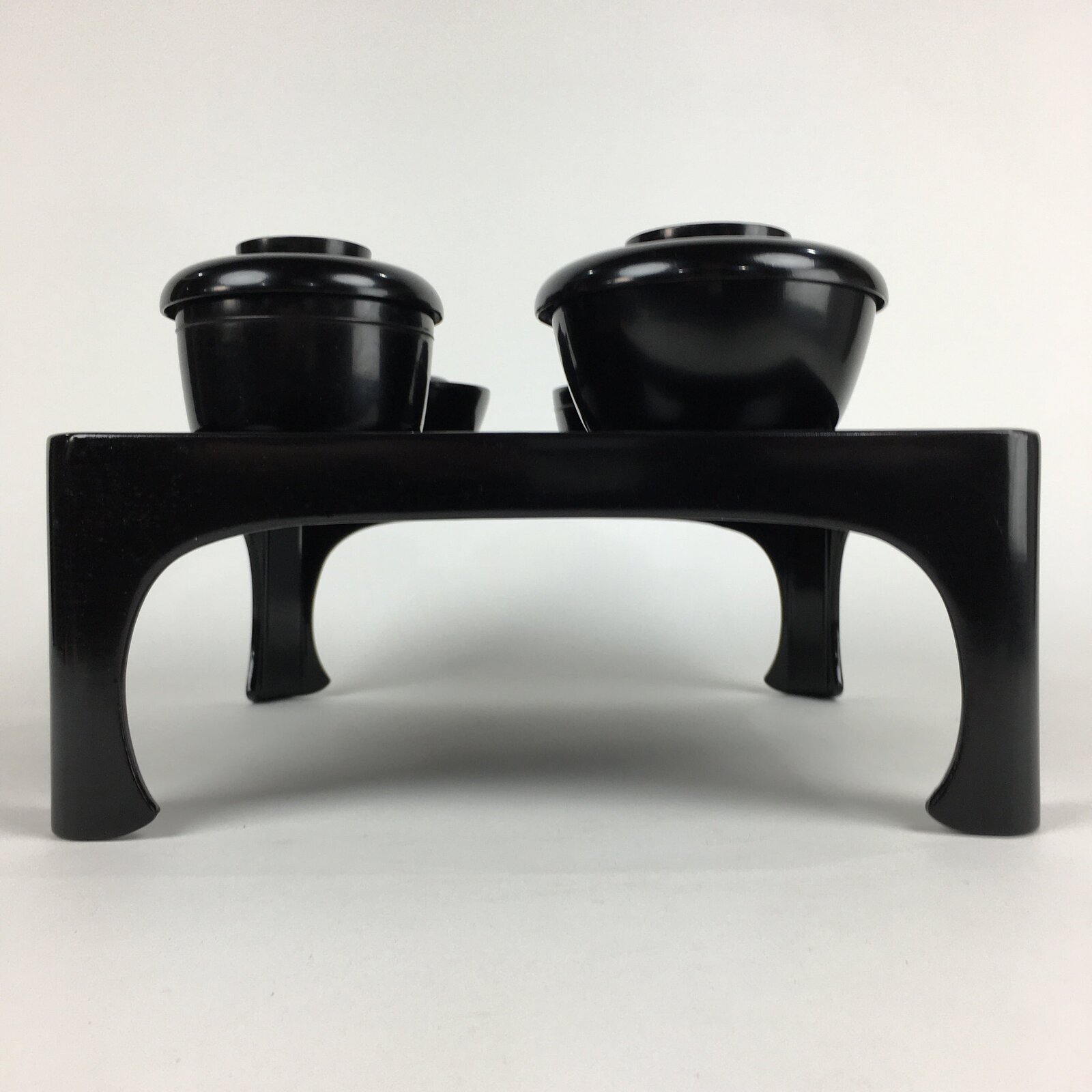 Japanese Wooden Legged Tray Lacquered Table Lidded Bowls Set Vtg Ozen UR725