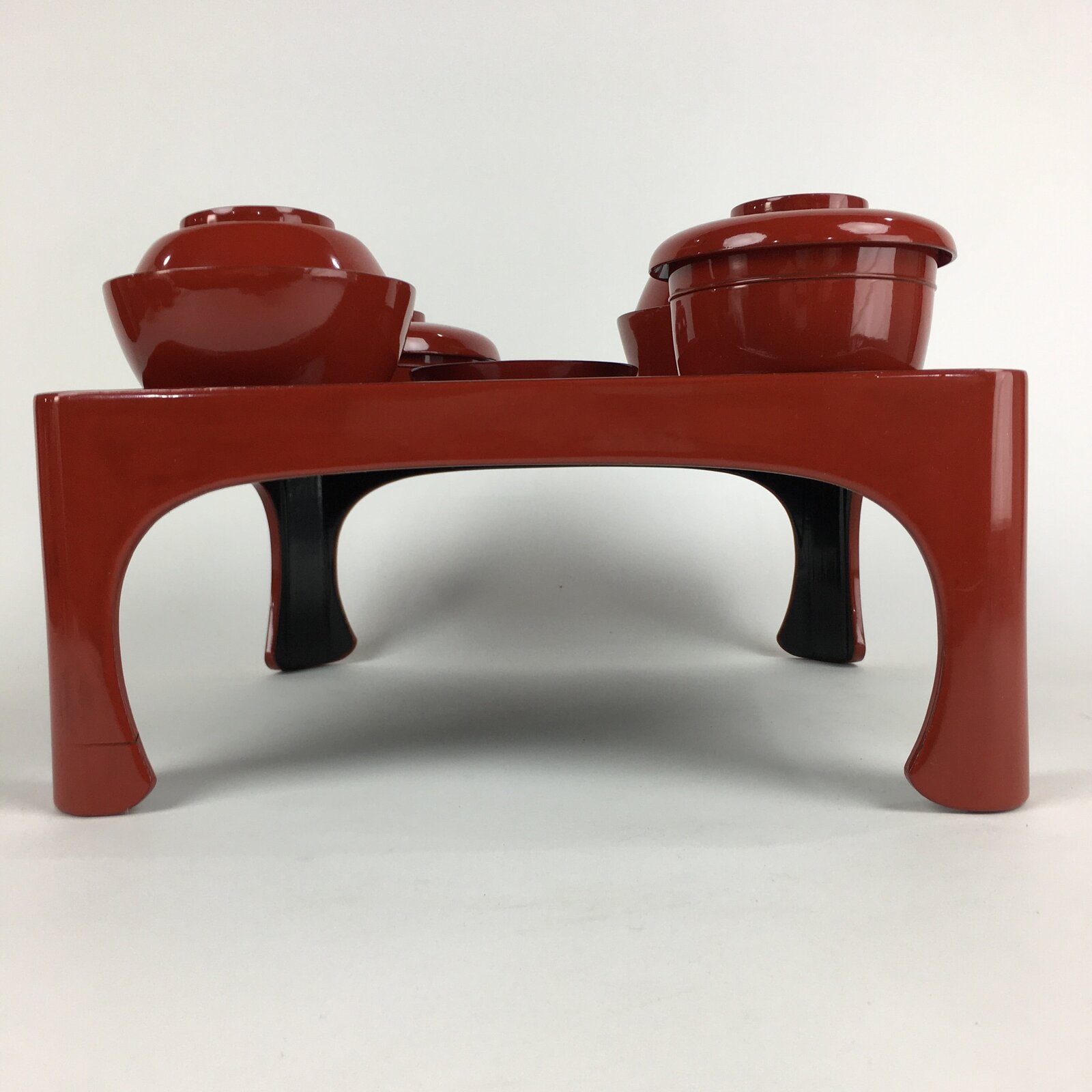 Japanese Wooden Legged Tray Lacquered Table Lidded Bowls Set Vtg Ozen UR728