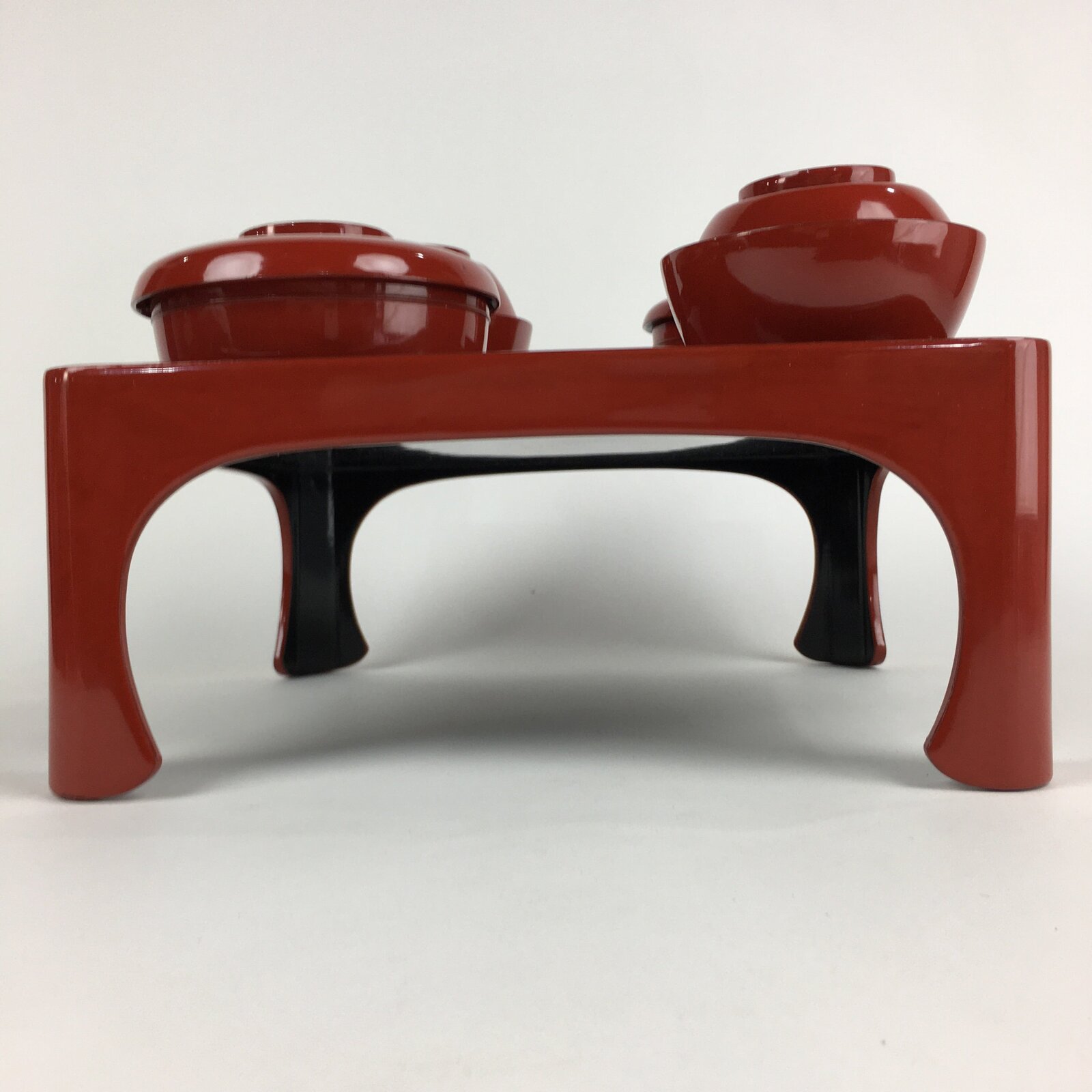 Japanese Wooden Legged Tray Lacquered Table Lidded Bowls Set Vtg Ozen UR728
