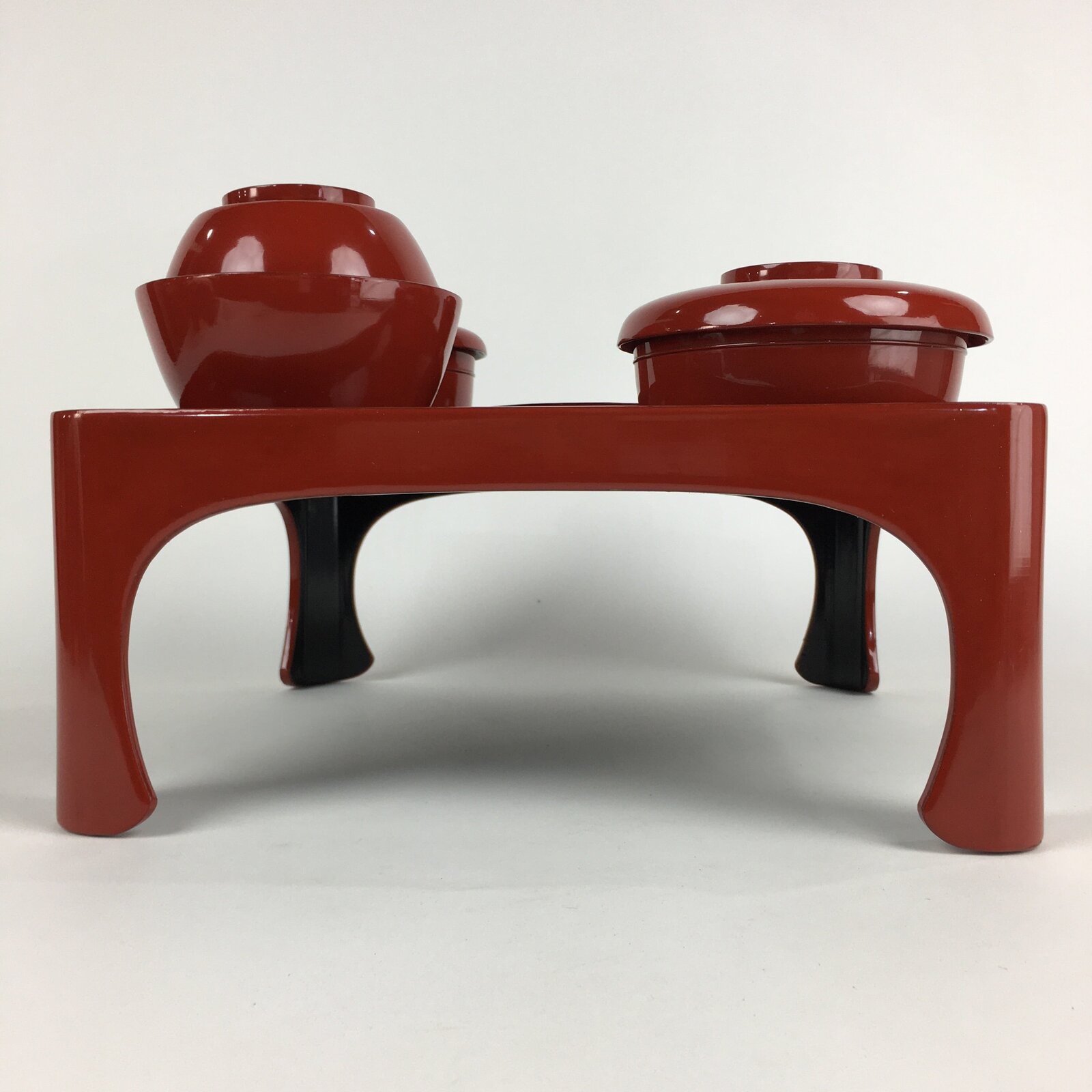 Japanese Wooden Legged Tray Lacquered Table Lidded Bowls Set Vtg Ozen UR728