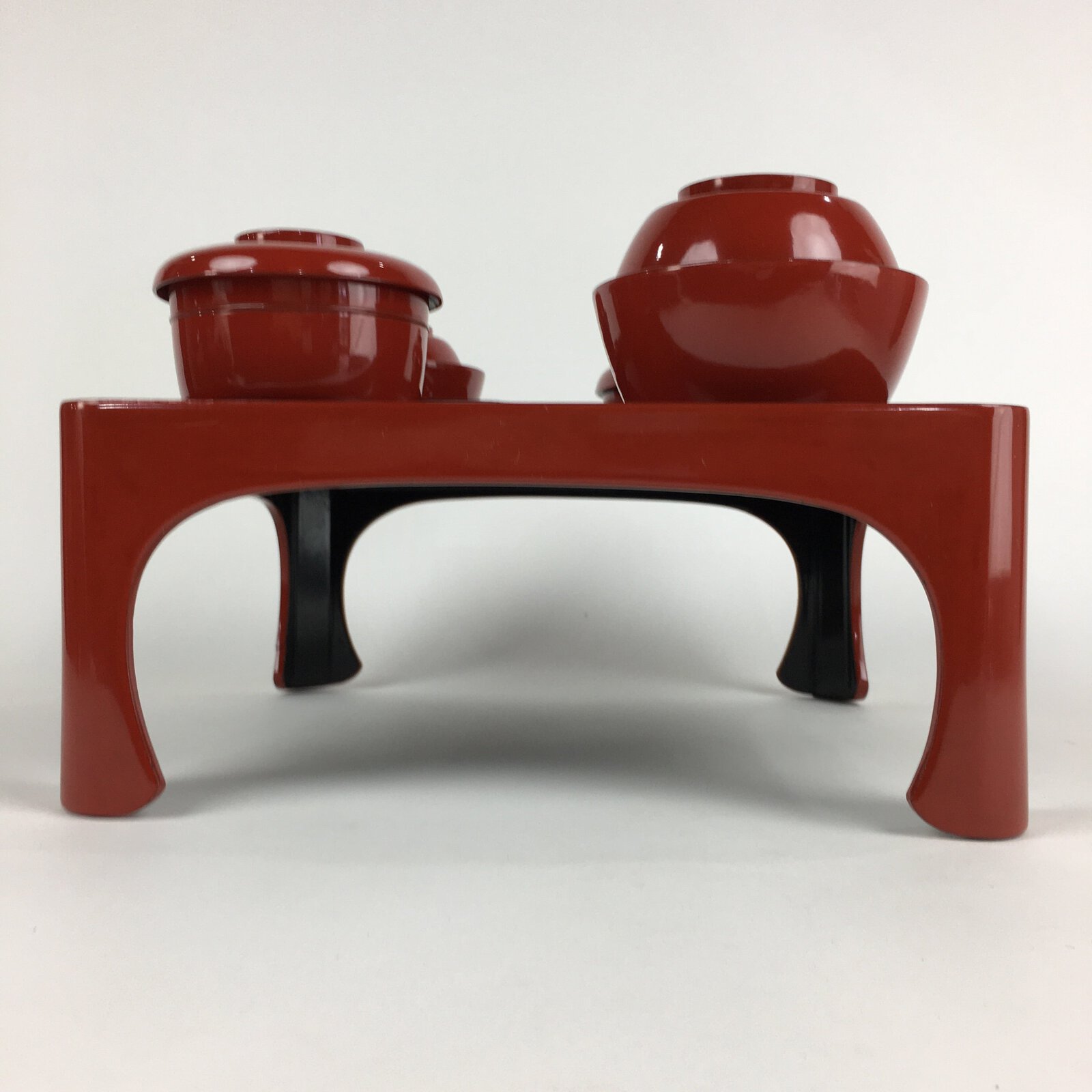 Japanese Wooden Legged Tray Lacquered Table Lidded Bowls Set Vtg Ozen UR728