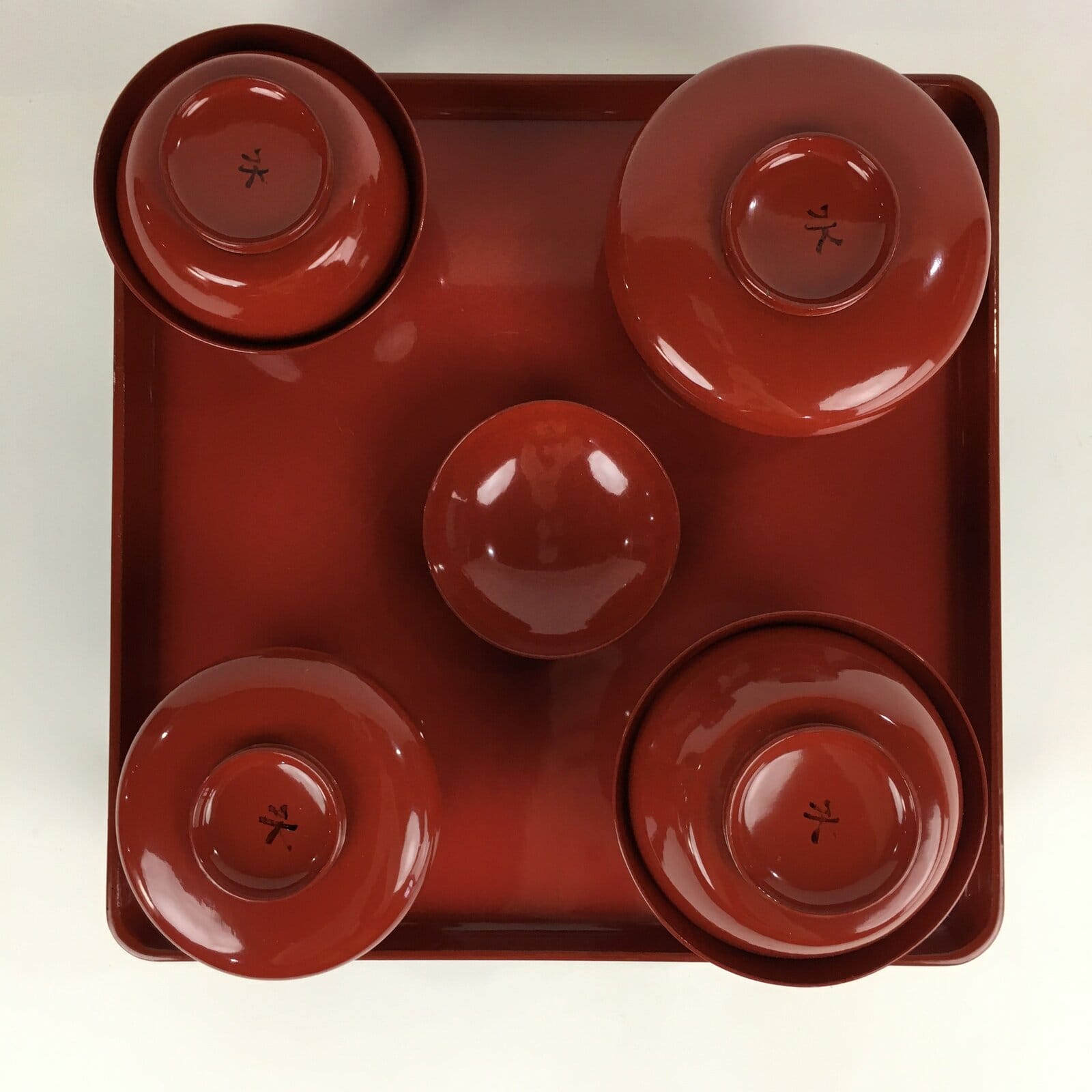 Japanese Wooden Legged Tray Lacquered Table Lidded Bowls Set Vtg Ozen UR728