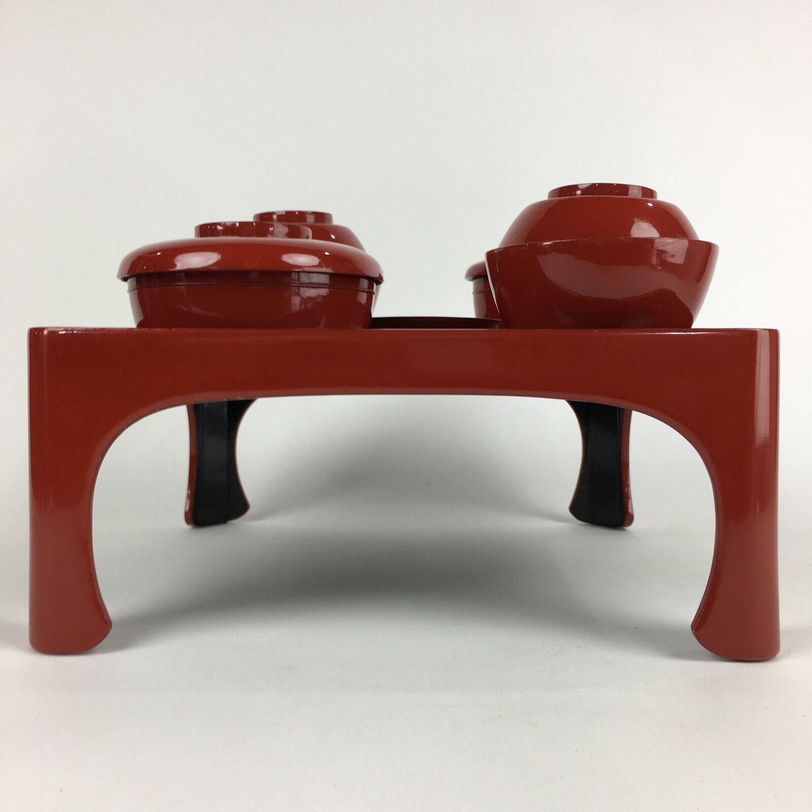 Japanese Wooden Legged Tray Lacquered Table Lidded Bowls Set Vtg Ozen UR729