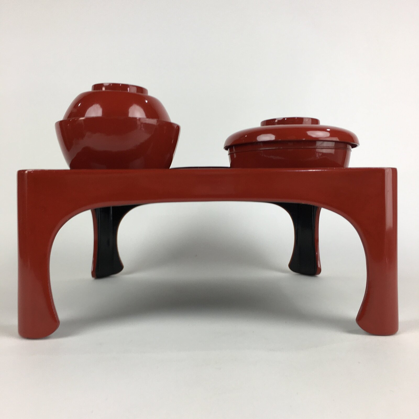 Japanese Wooden Legged Tray Lacquered Table Lidded Bowls Set Vtg Ozen UR729