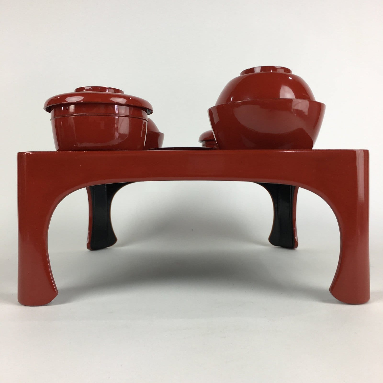 Japanese Wooden Legged Tray Lacquered Table Lidded Bowls Set Vtg Ozen UR729