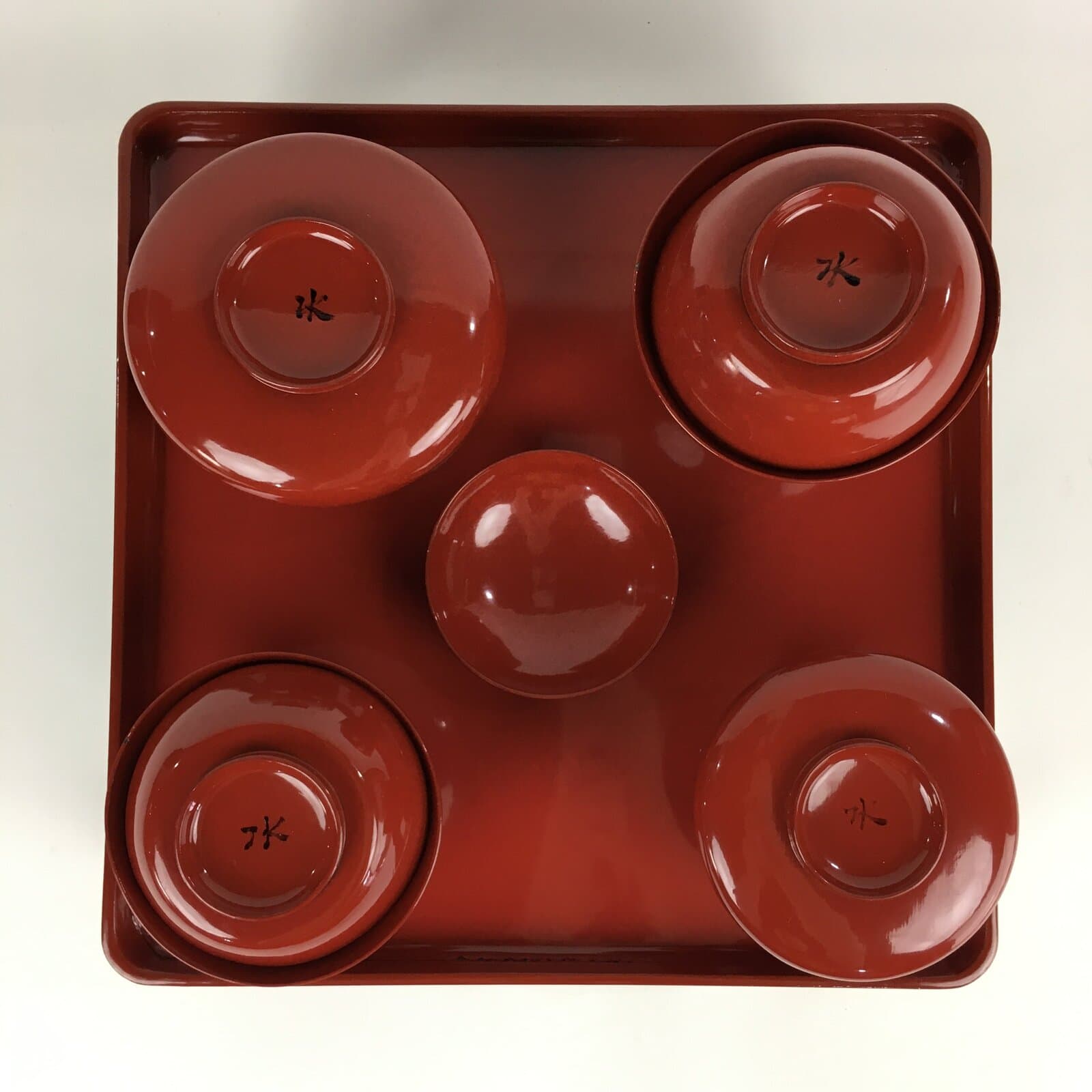 Japanese Wooden Legged Tray Lacquered Table Lidded Bowls Set Vtg Ozen UR729