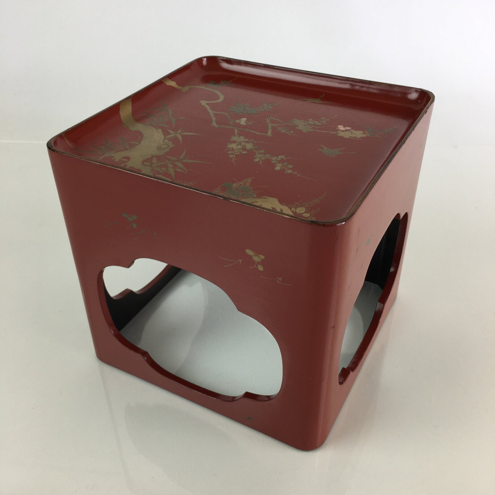 Japanese Wooden Legged Tray Lacquered Table Vtg Ozen Maki-e Red UR803