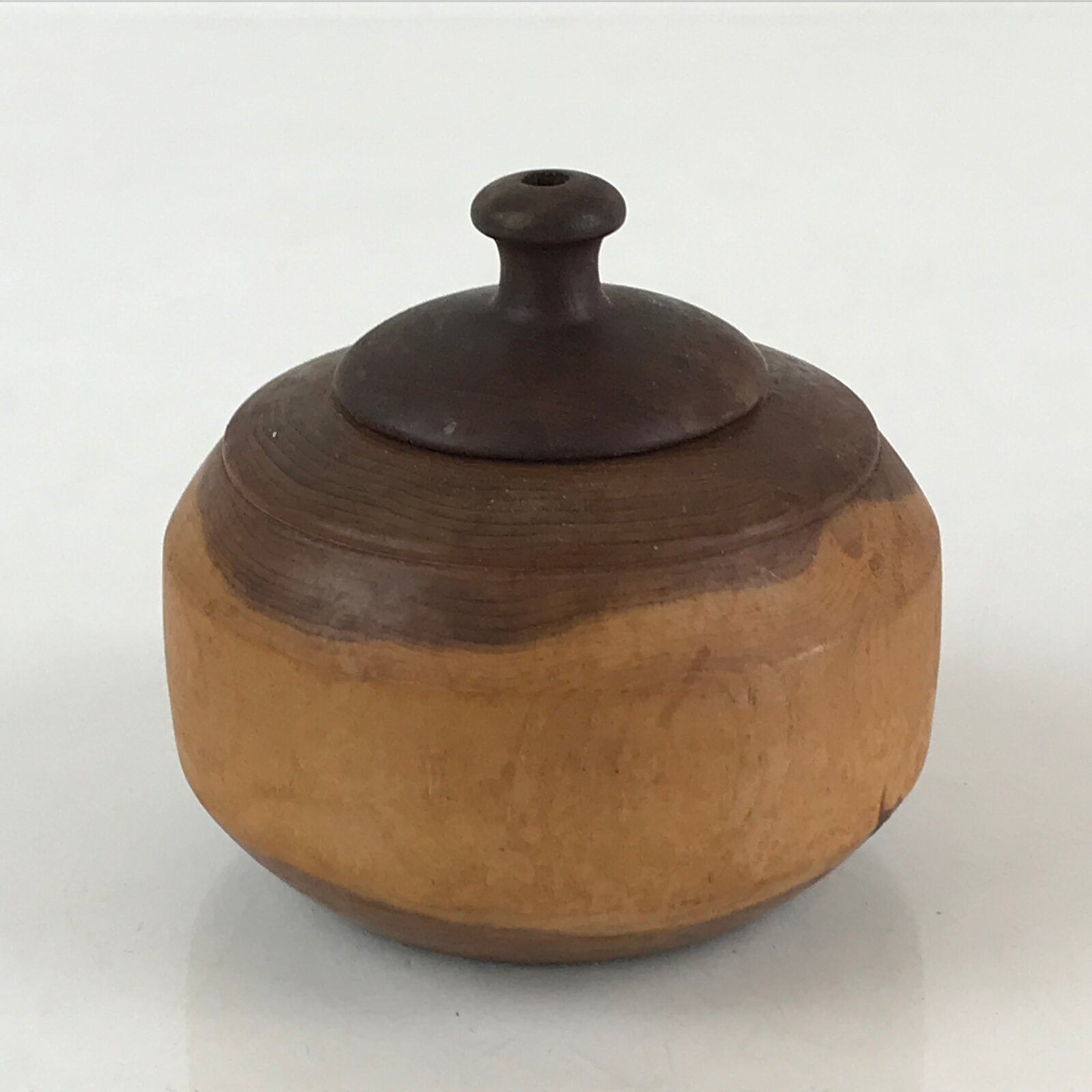 Japanese Wooden Lidded Accessory Case Acorn-shaped Container Vtg Decoration JK47