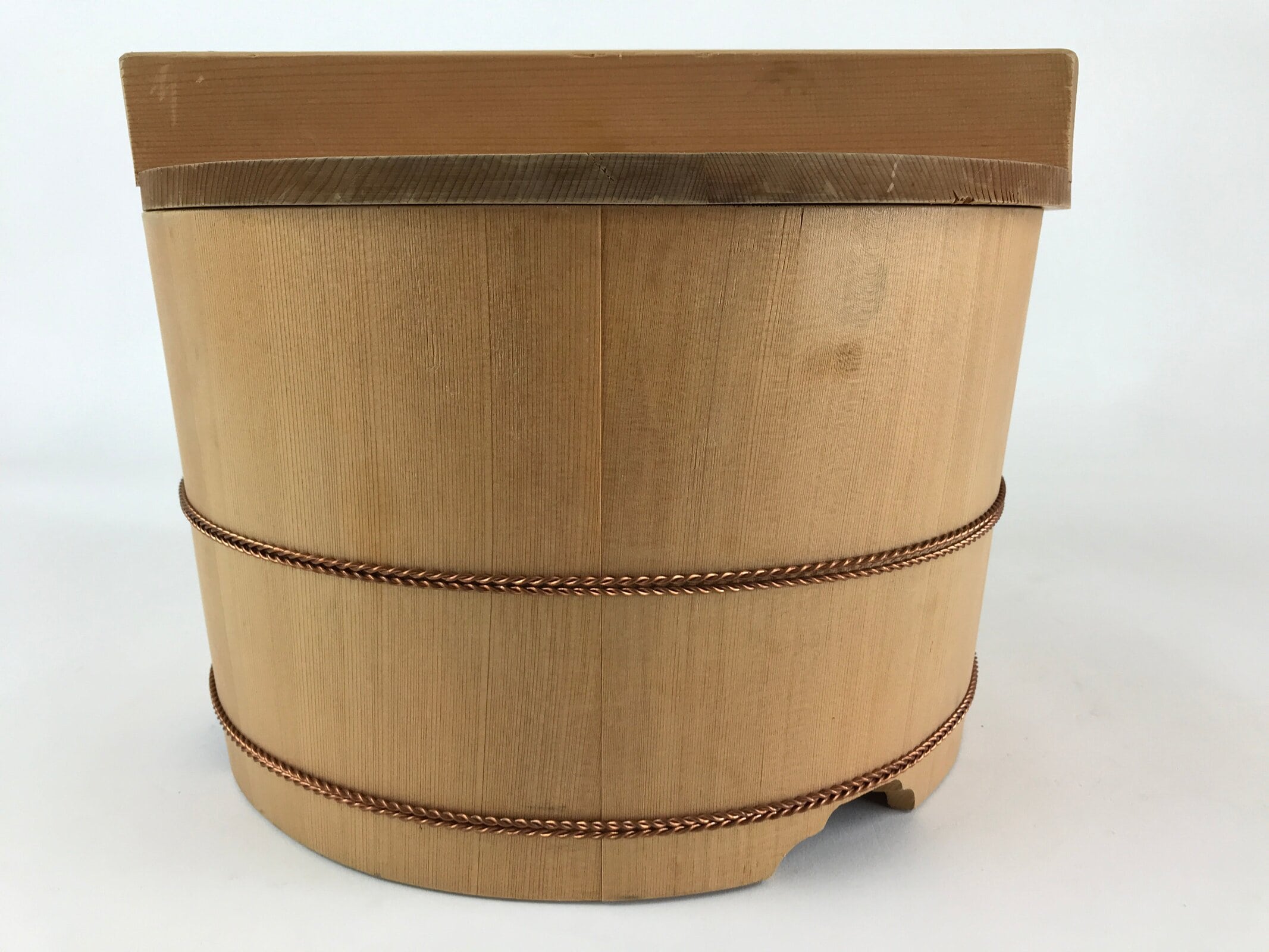 Japanese Wooden Lidded Bucket Ohitsu Vtg Handmade Rice Sushi Oke JK433