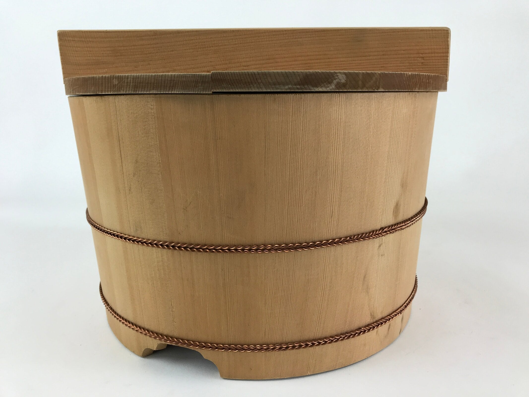 Japanese Wooden Lidded Bucket Ohitsu Vtg Handmade Rice Sushi Oke JK433