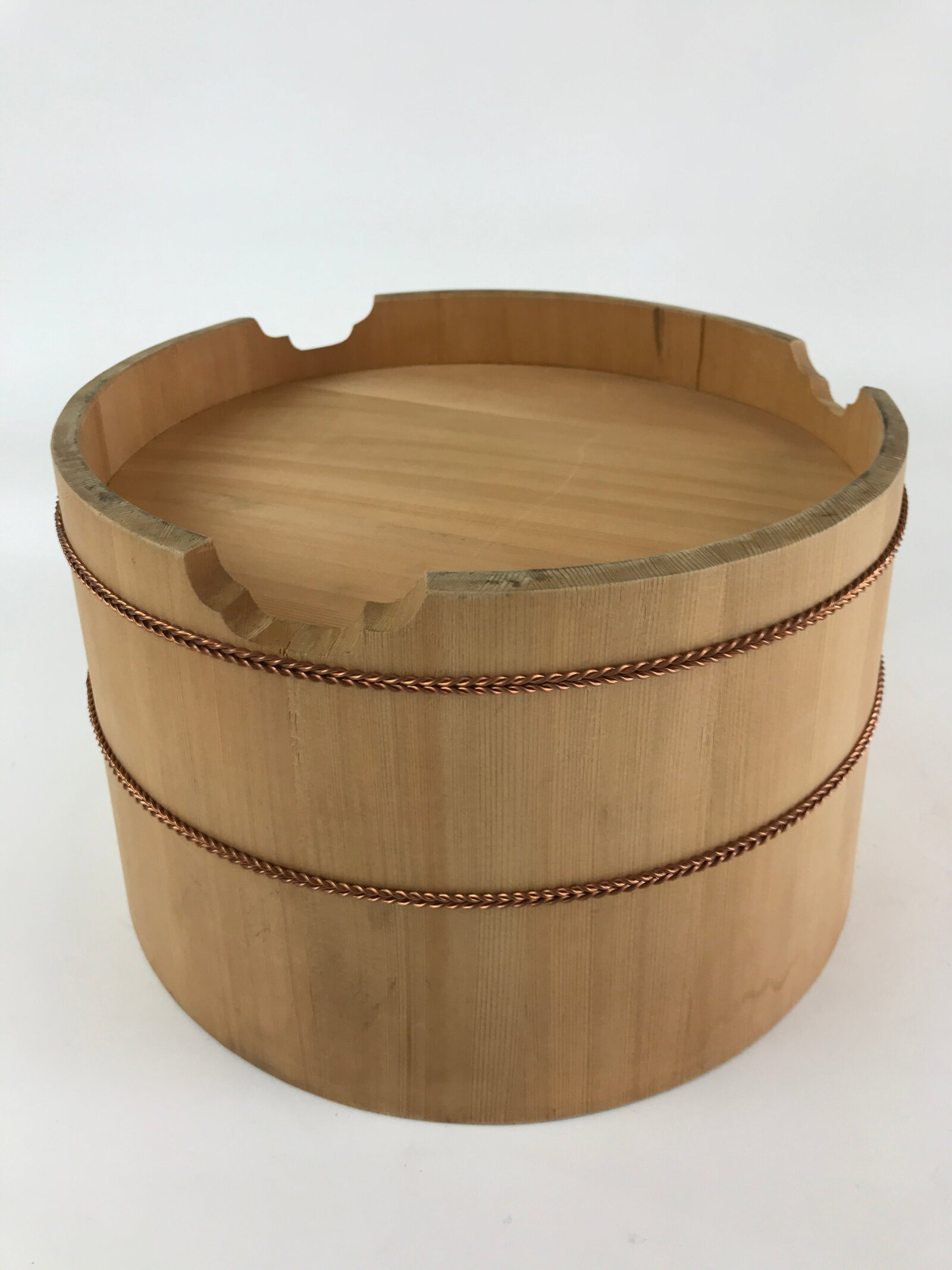 Japanese Wooden Lidded Bucket Ohitsu Vtg Handmade Rice Sushi Oke JK433