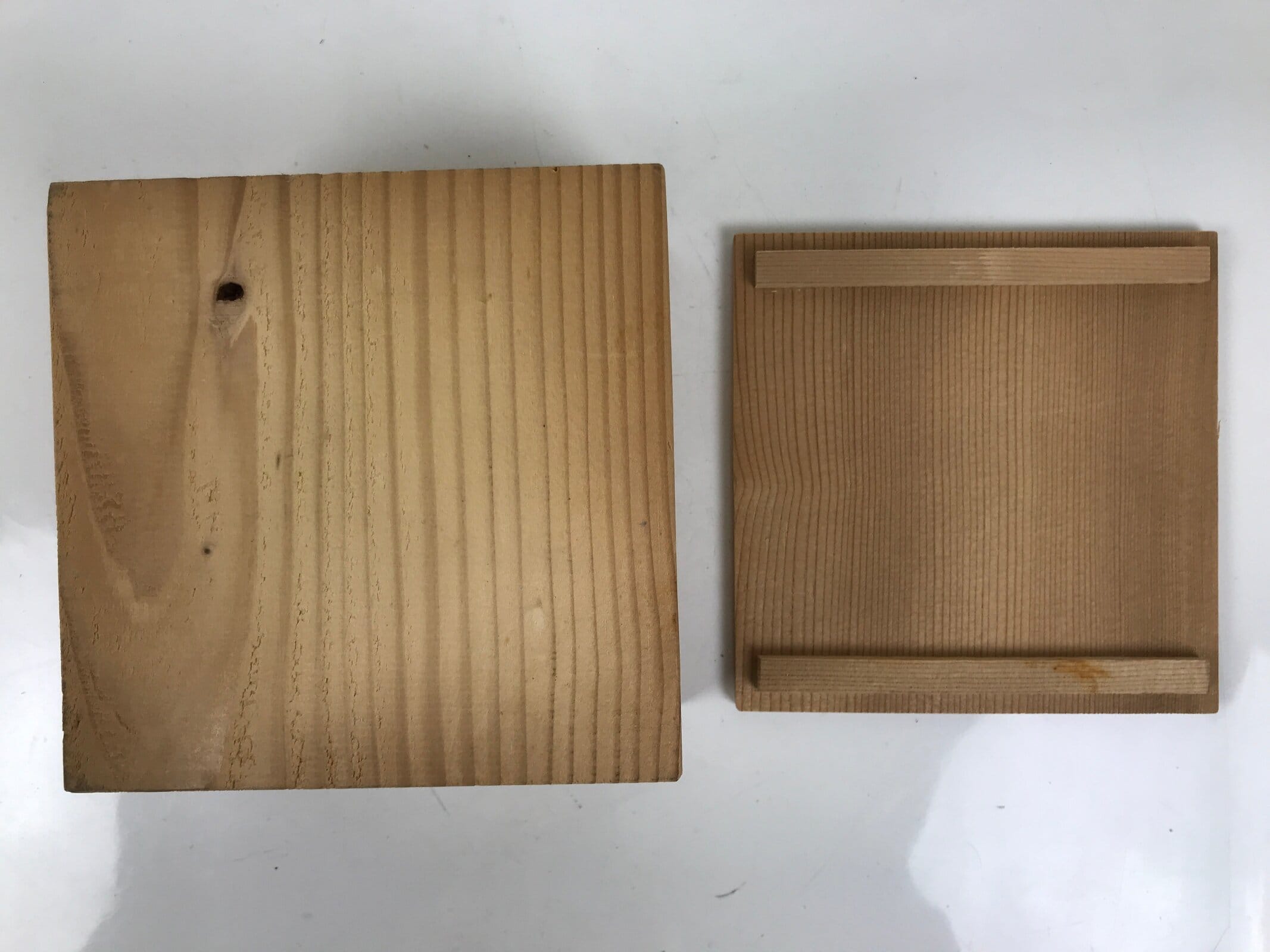 Japanese Wooden Lidded Pottery Storage Box Inside 13x13x7.2cm Brown X189