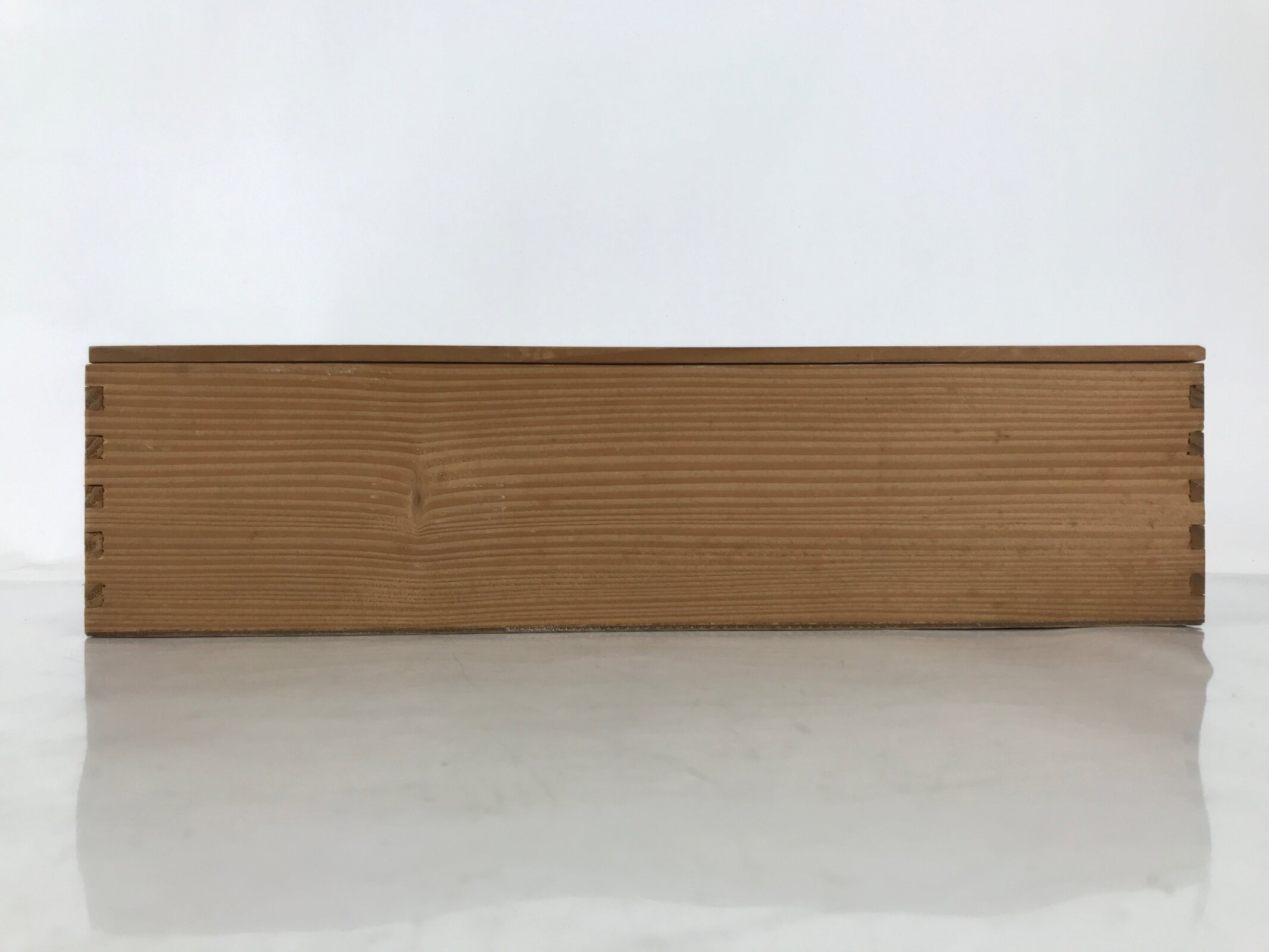 Japanese Wooden Lidded Pottery Storage Box Inside 35.5x8x8.5cm Teacup Brown X185