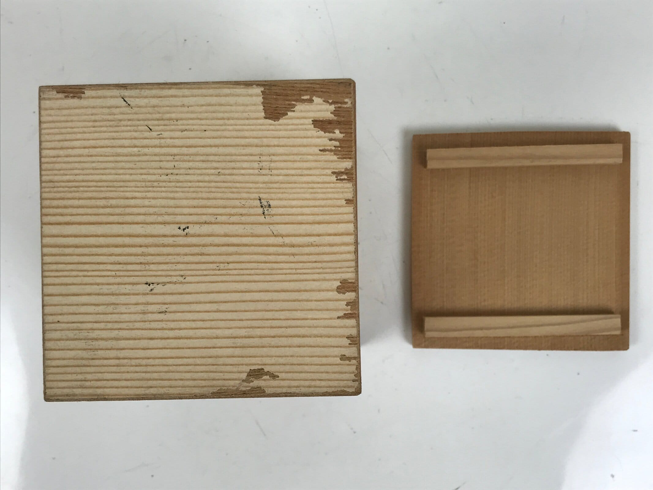 Japanese Wooden Lidded Pottery Storage Box Inside 8.5x8.5x11.6cm Brown X196