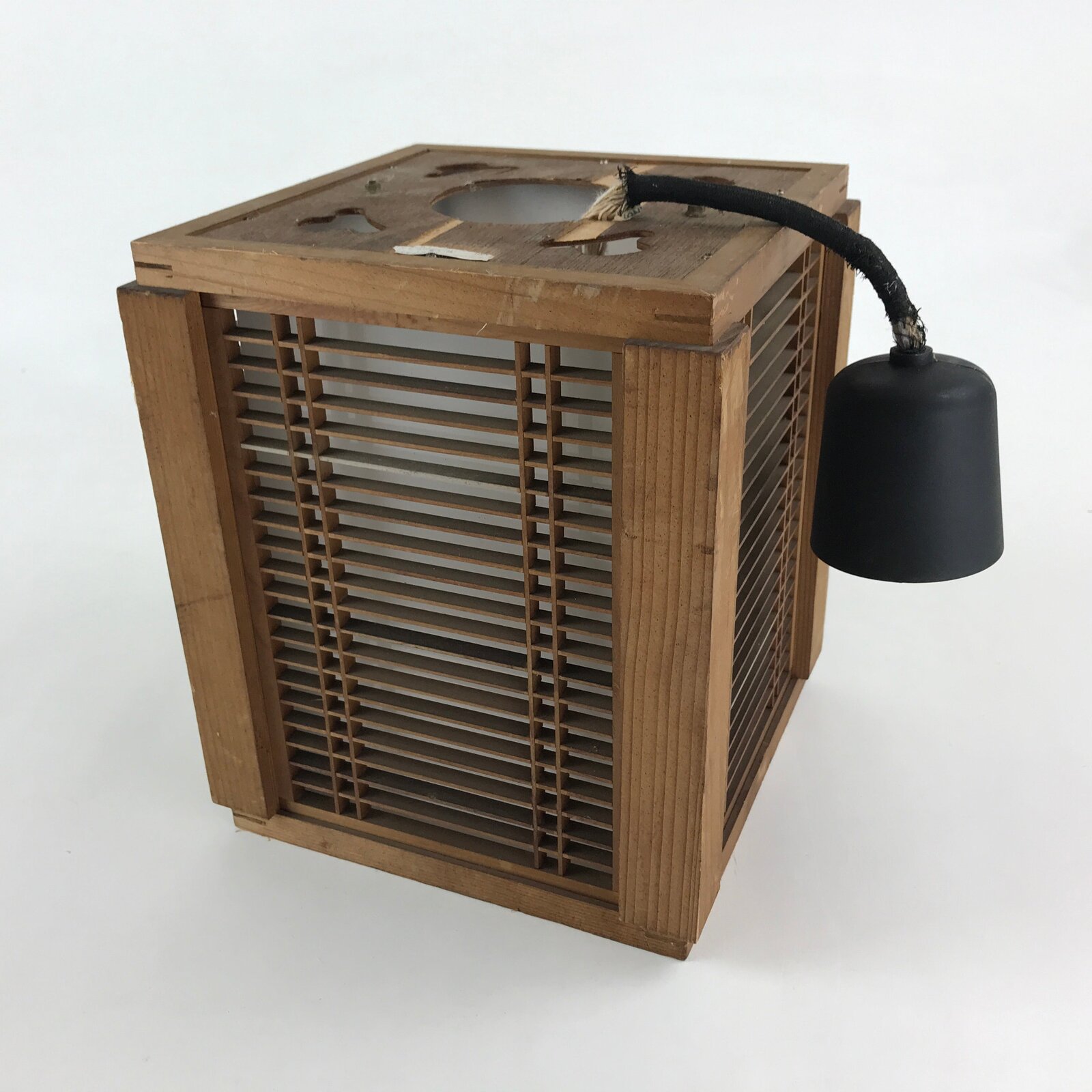 Japanese Wooden Light Shade Light Fixture Vtg Cube Window Pane Shoji JK556
