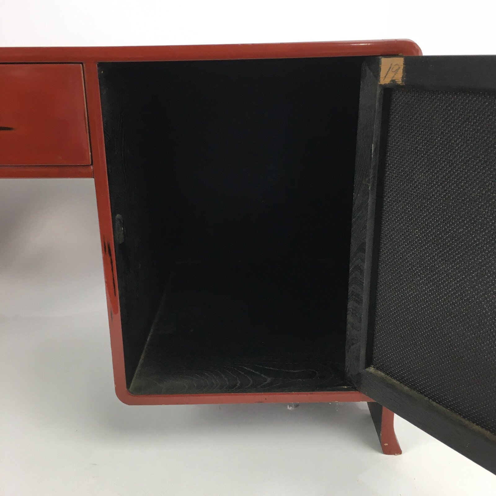 Japanese Wooden Low Desk Vtg 2 Drawers Sliding Door Black Red T242