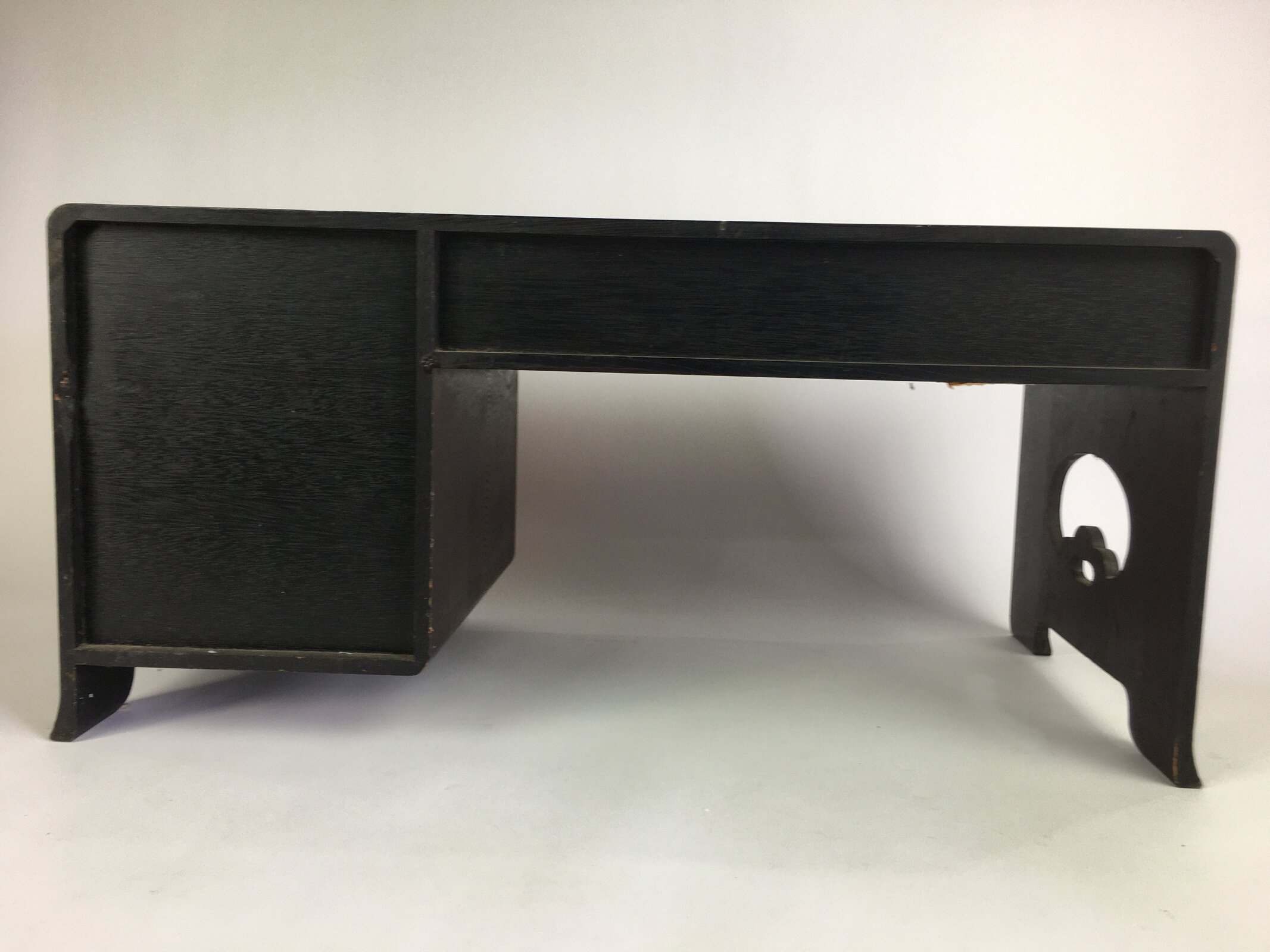 Japanese Wooden Low Desk Vtg 2 Drawers Sliding Door Black Red T242